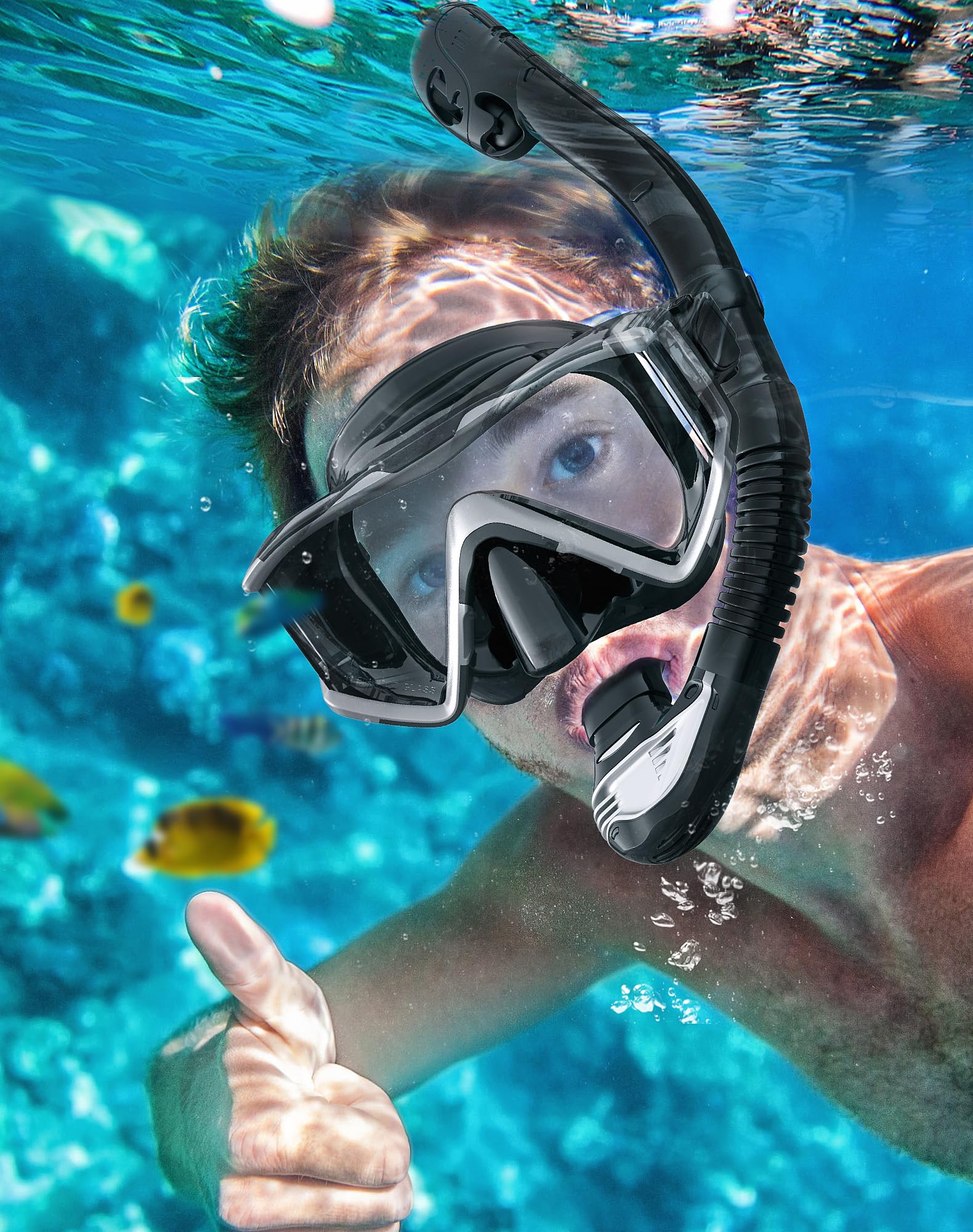 Schnorchelset Erwachsene, Taucherbrille mit Schnorchel, 3-Fenster-Schnorchelmaske Anti-Fog Anti-Leck, Professional Adult Snorkeling Set für Schnorcheln, Schwimmen und Tauchen