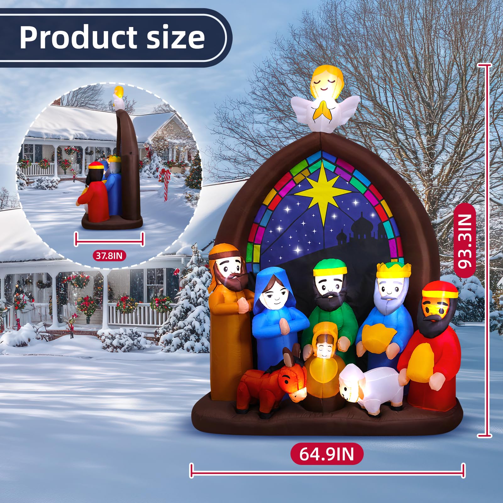 Crèche de Noël Gonflable de 2,4 m avec lumières LED, Grande crèche de Noël Gonflable Jésus pour Jardin, pelouse, église, décoration de Noël