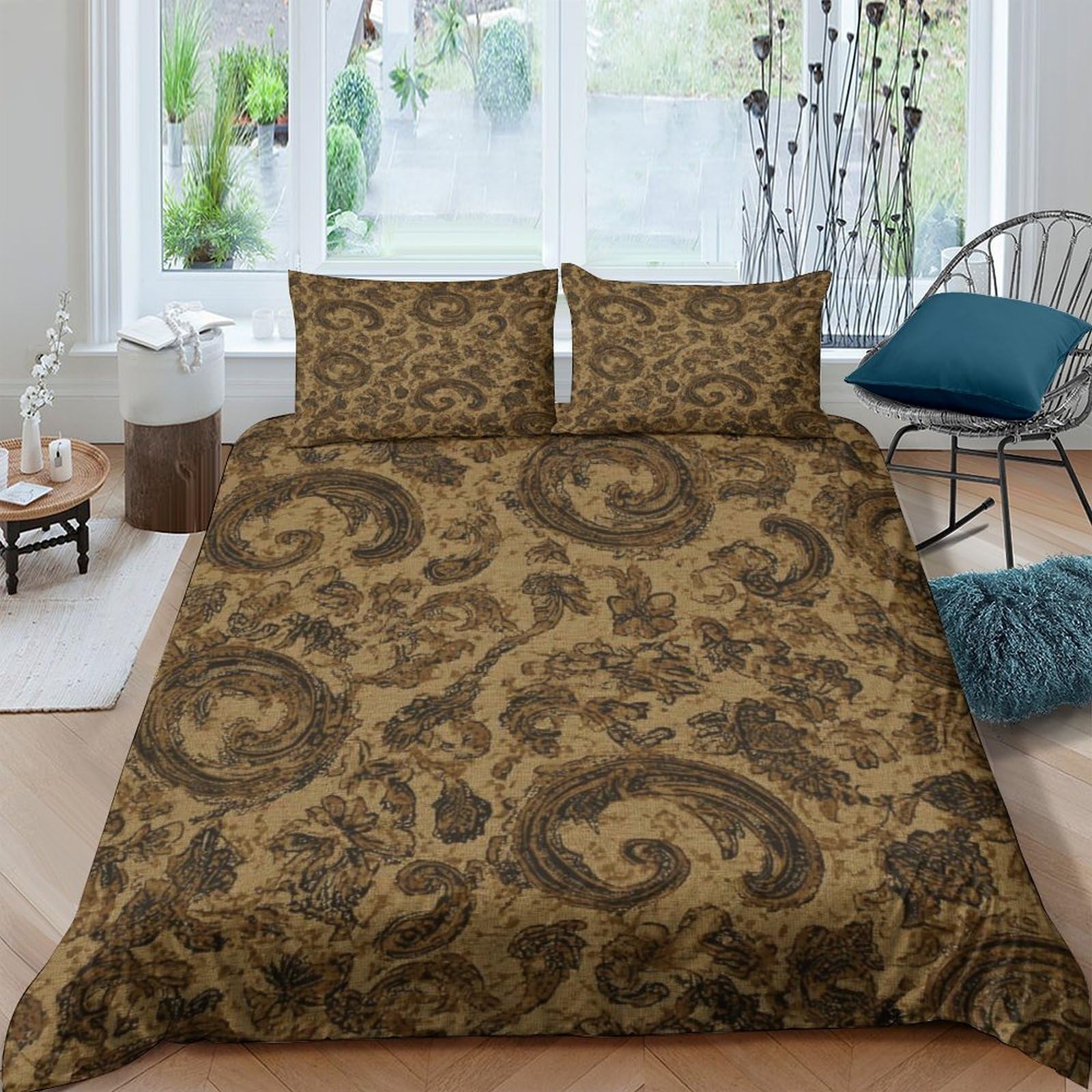 GPLZQXKJNH 3D Printed Brown Leopard Swirl Duvet Cover Set Microfiber Breathable with 2 Pillowcases for Bedroom Home Decor Single（135x200cm）