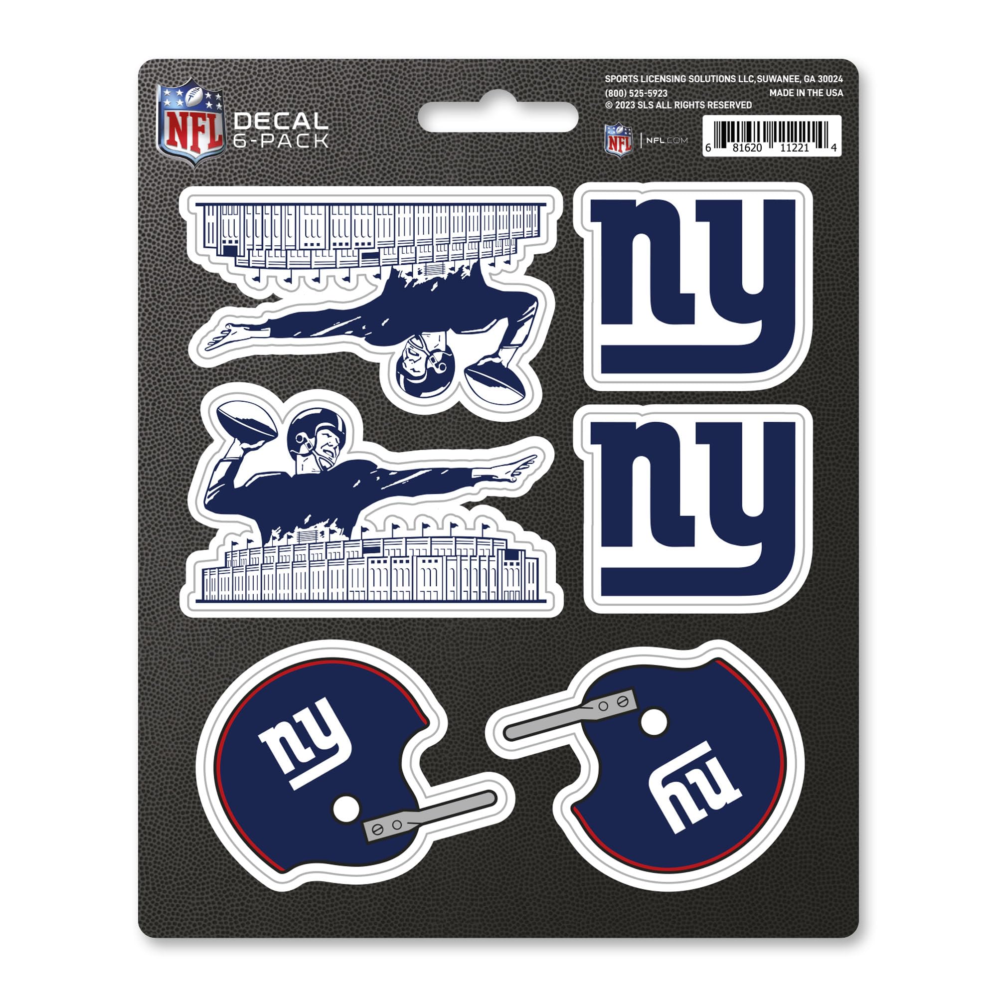 FANMATS 39537 NFL - New York Giants Decal 6-pk - Works On Hard Surfaces - for Homes, Cars, Trucks, SUVs, Personal Items, Laptops, Cell Phones | Blue | 5” x 6.25” | 6 Various Logos/Wordmark
