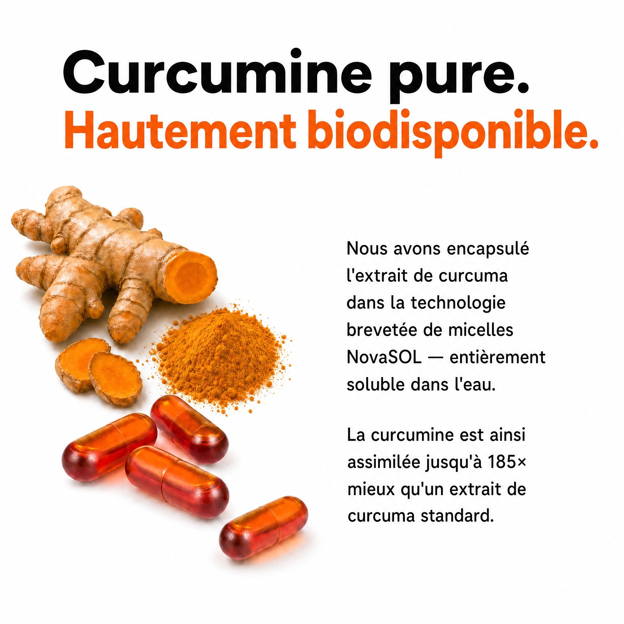 Curcumine de curcuma – 185x mieux absorbée – 1 gélule par jour sans pipérine – Technologie micellaire NovaSOL – Gélules véganes – Licur Max (60 gélules, 2 mois)