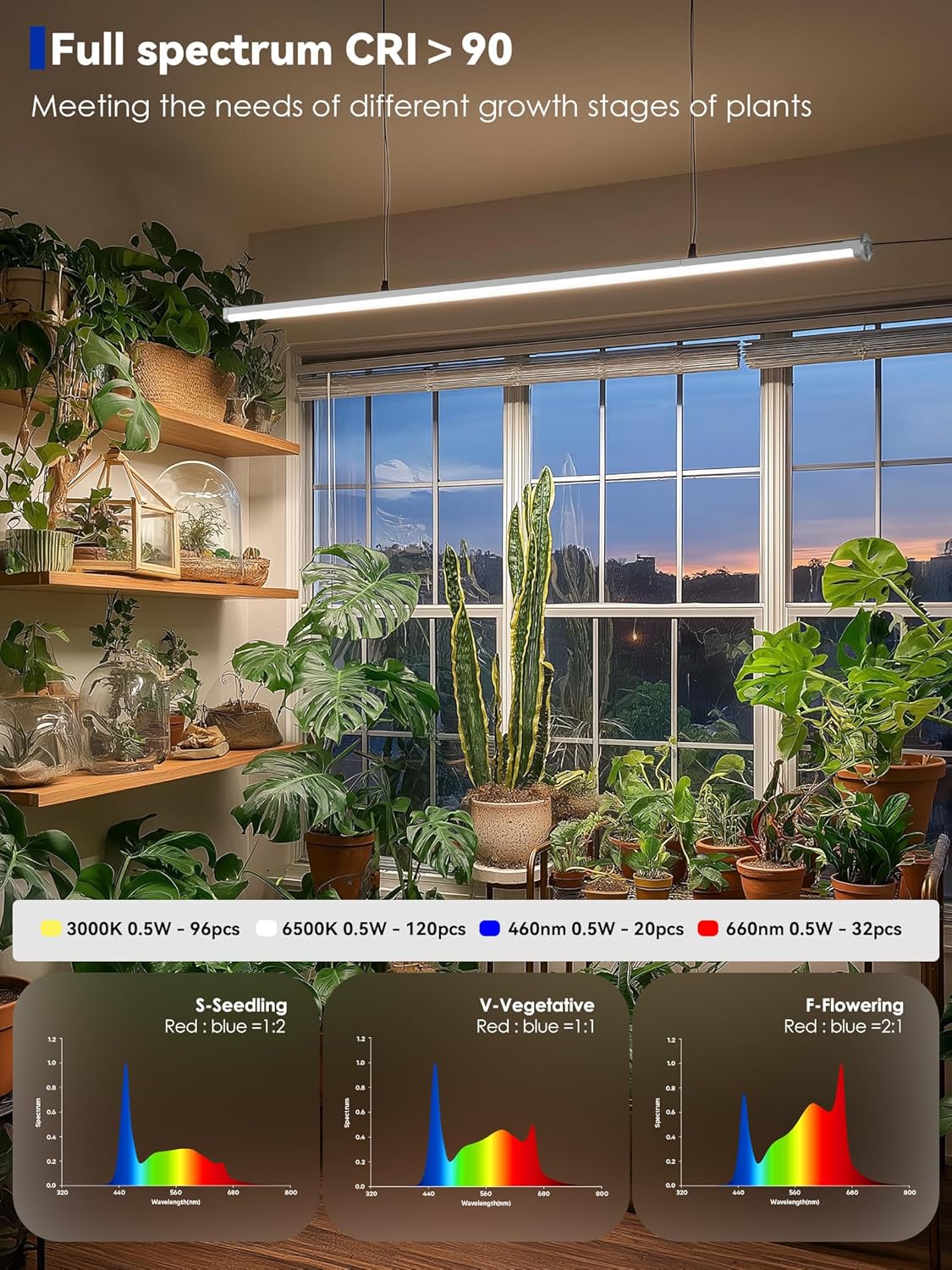 Standing Grow Light with Auto-Timer, 36W Vertical Grow Lights for Indoor Plants,3 Light Modes,268 LEDs Detachable Full Spectrum Plant Lights for Wide Area Coverage in Indoor Plants (60IN-Silver)