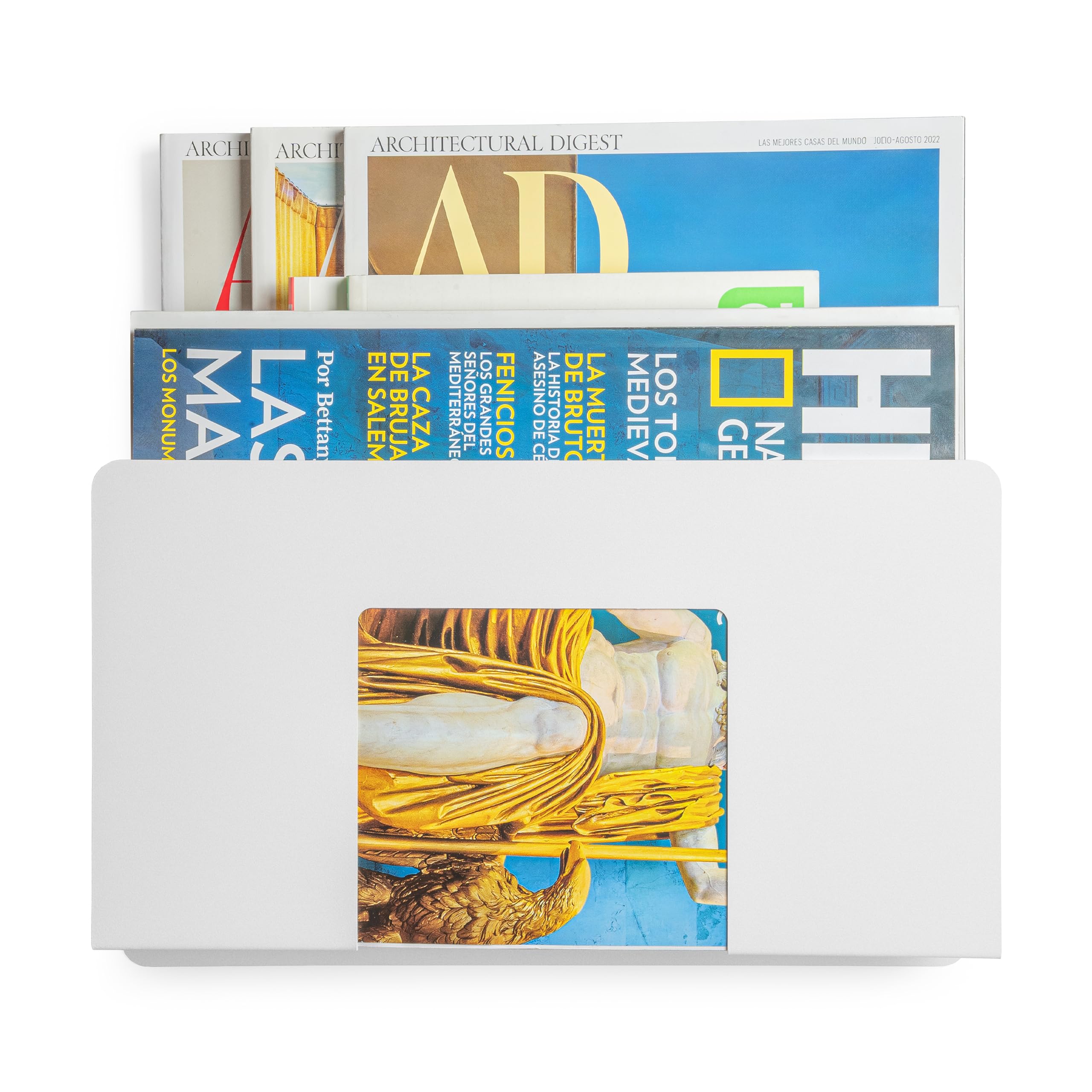 Porte-Revue Mural Organiseur En Acier - Range Magazines Et Documents A4 Blanc