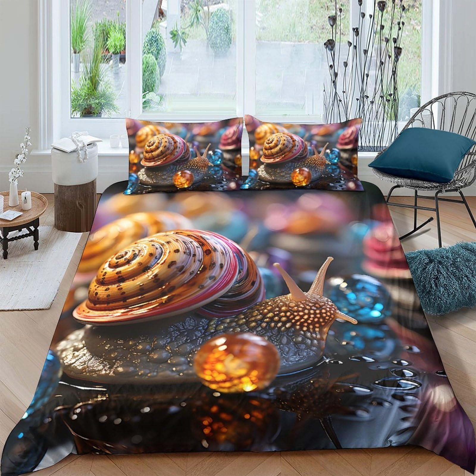 GPLZQXKJNH 3D Printed Seashell Ocean Duvet Cover Microfiber Soft Breathable Coral Reef Bedding Set with 2 Pillowcases for Bedroom Decor Single（135x200cm）