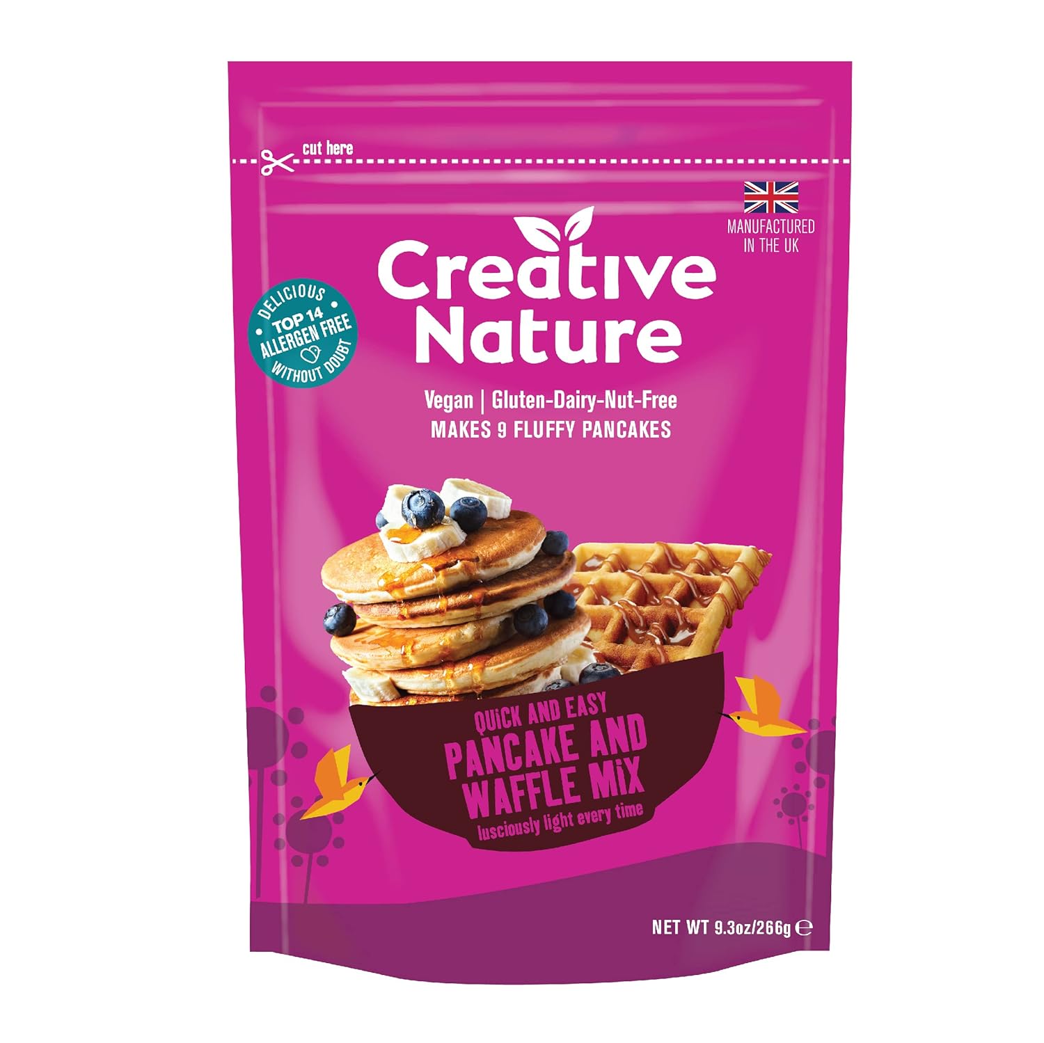 Creative Nature Pancake and Waffle Mix, Gluten Free, Vegan, Free of Top 14 Allergens, 9.3oz/266g, 1 Pack