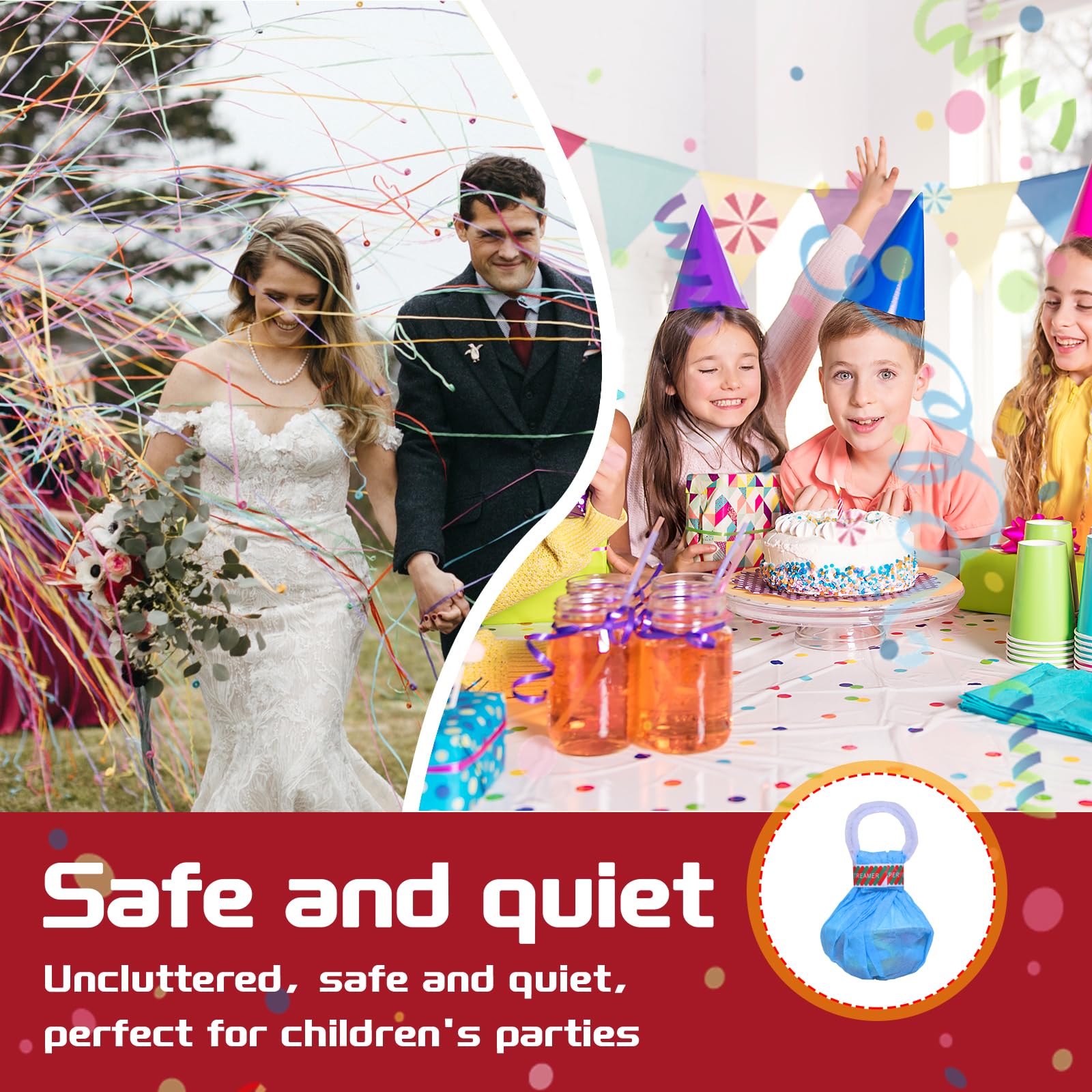 Luftschlangen-Popper, bunt, Konfetti-Luftschlangen, kein Durcheinander, Party-Popper, handgeworfene Luftschlangen für Hochzeiten, Geburtstage, Veranstaltungen, leise, einfache Reinigung, 50 Stück