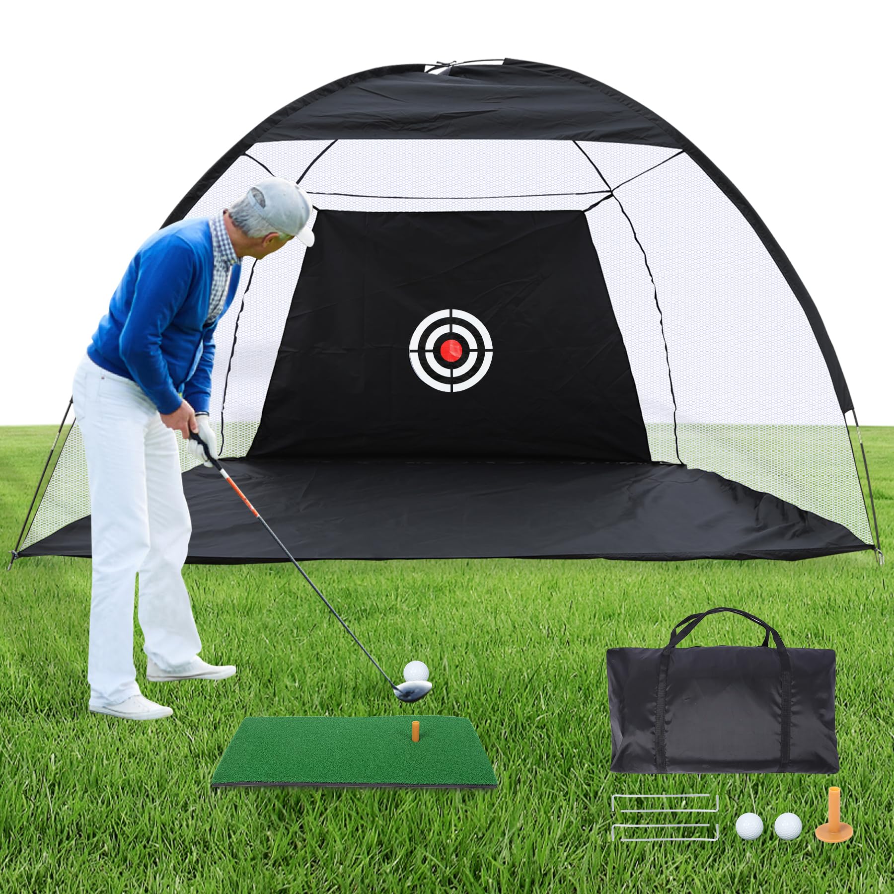 REDCAMP Red de entrenamiento de golf 10x7 pies con césped y estera de impacto