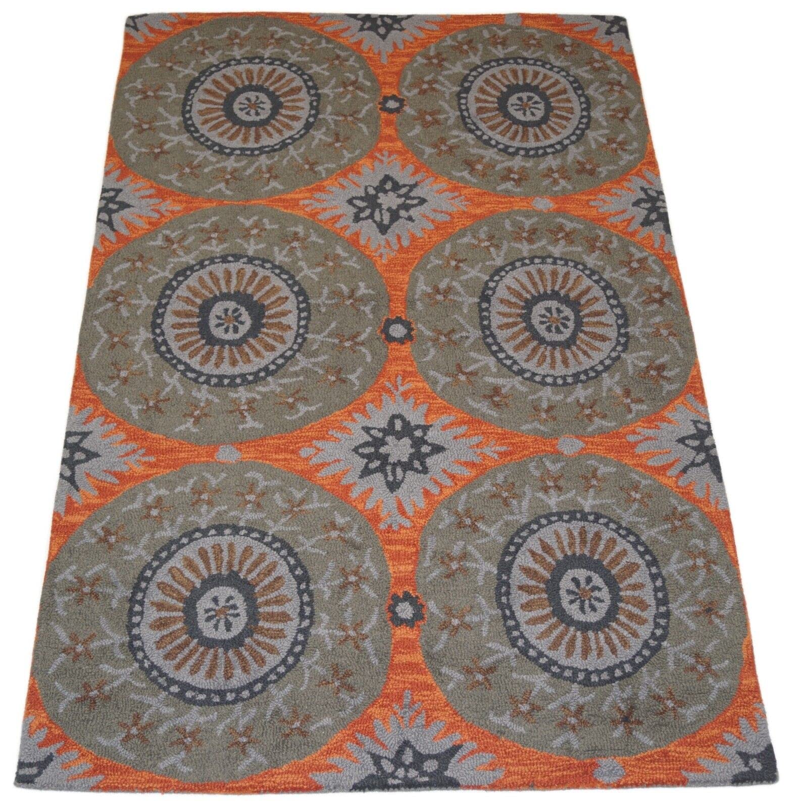 Wollteppich Grau Orange 150 x 240 cm 100% Wolle handgetuftet