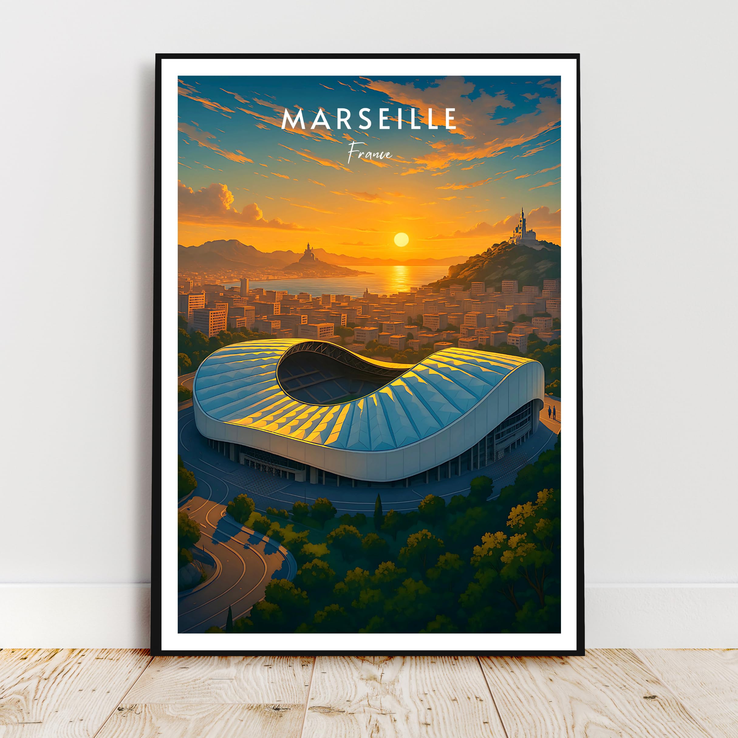 Générique Affiche murale deco - sport - Marseille, velodrome, football - art moderne, cadeau, poster, impression, illustration - JLprint (A1-59,4 x 84 cm)