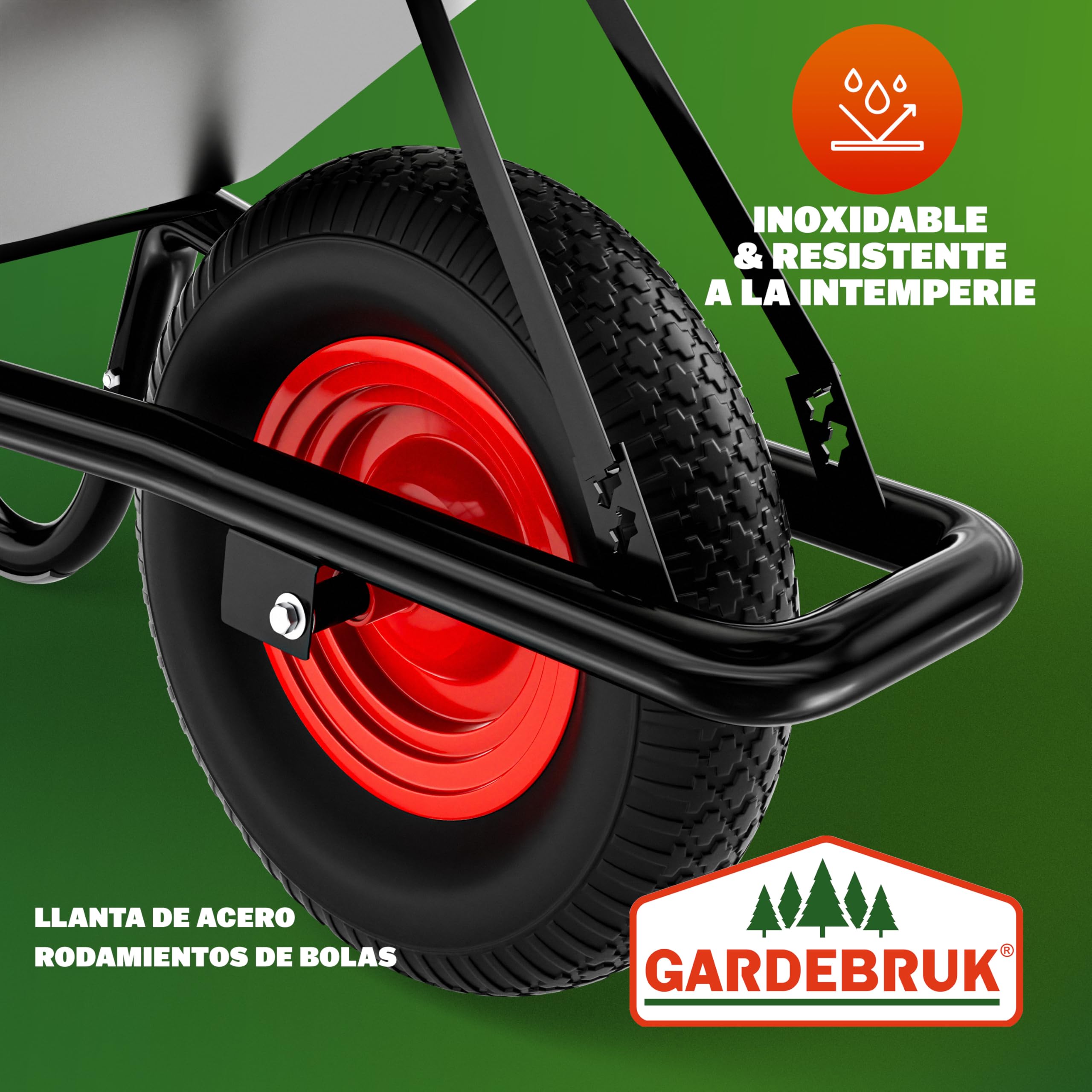 GARDEBRUK® Carretilla de Obra 100 L Capacidad Carga 250 Kg Acero galvanizado Rueda 40 cm Resistente Llanta Acero Herramienta Jardinería Construcción