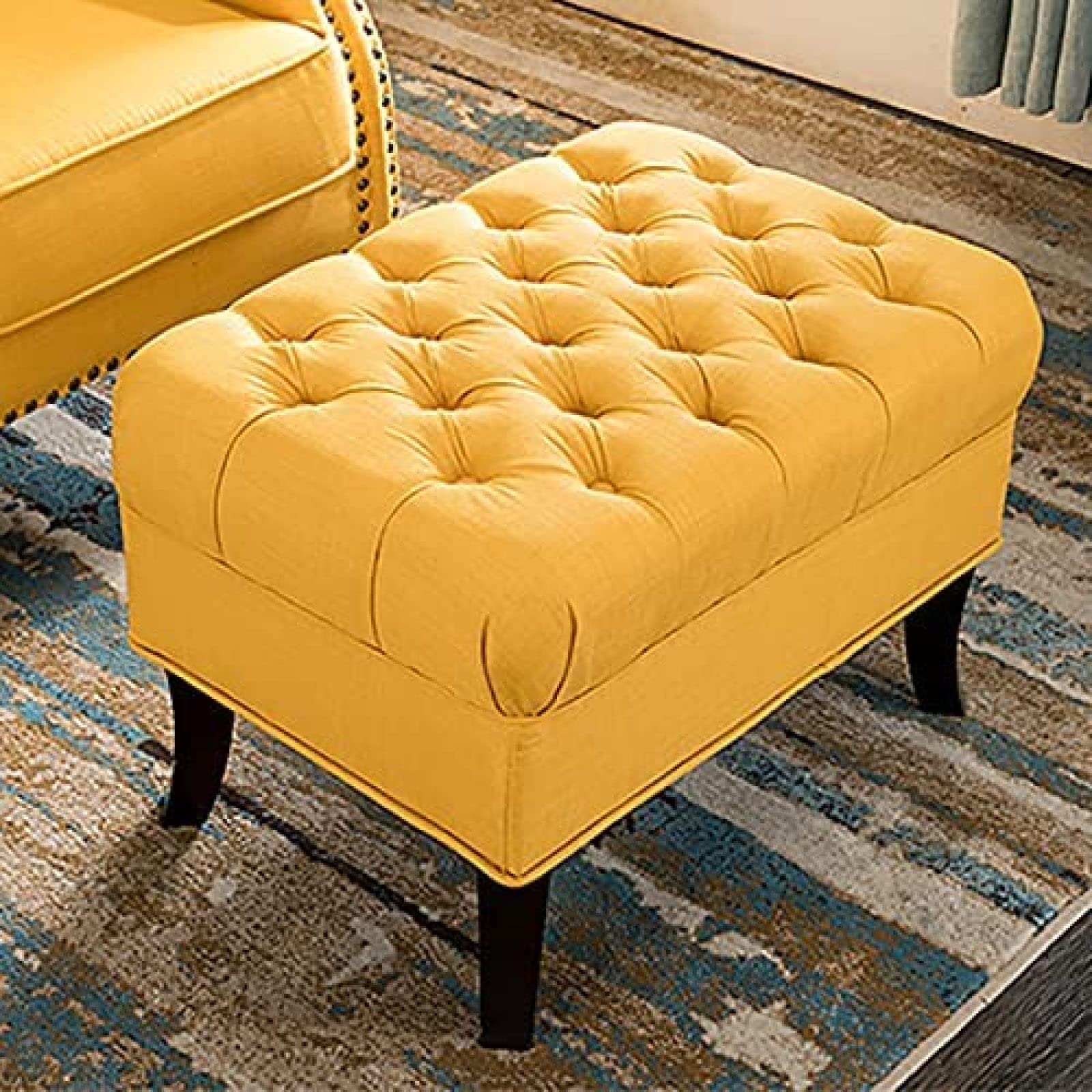 Tabouret à chaussures d'entrée en coton jaune pour salon rustique