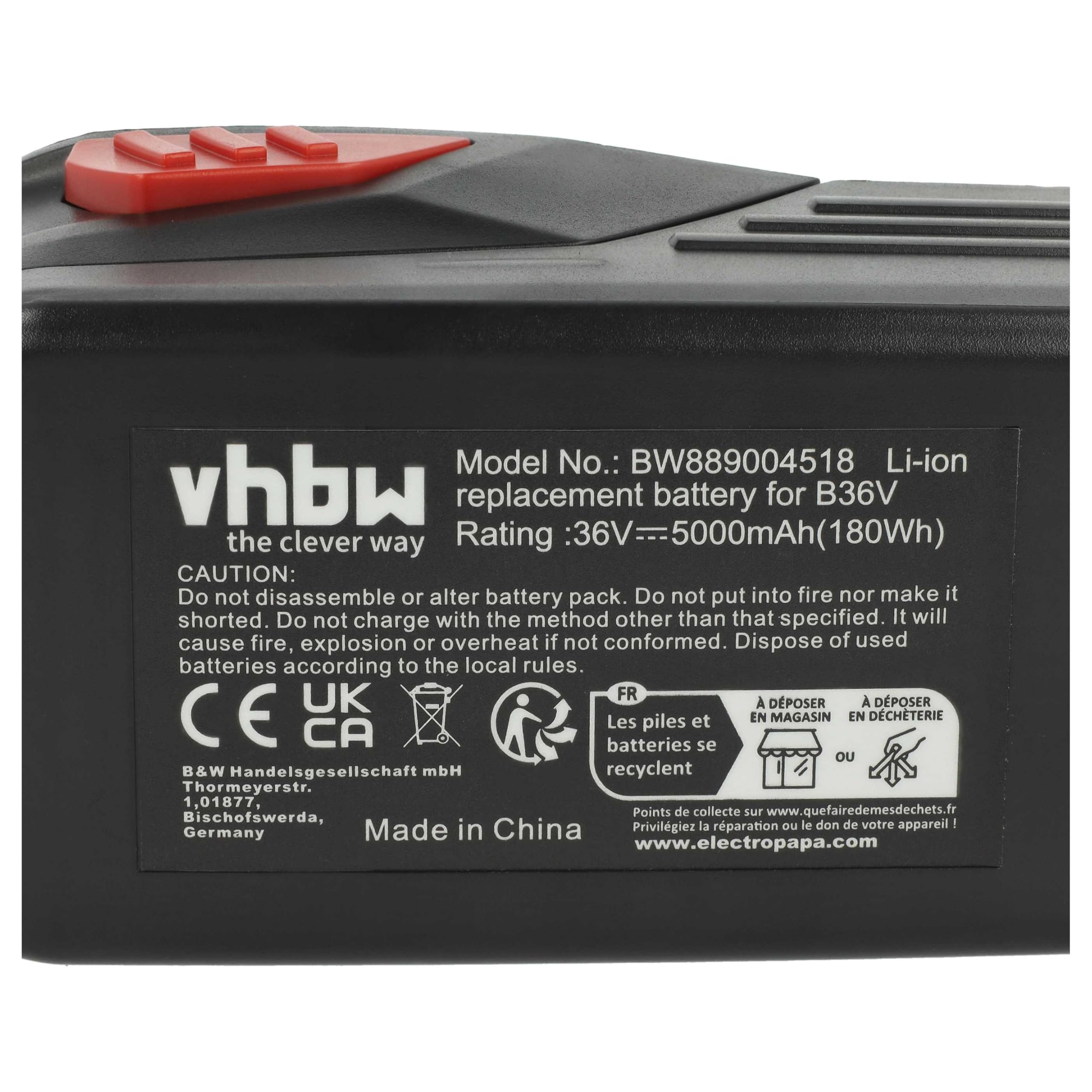 vhbw Batería Compatible con Hilti TE6-A36, TE 7A, TE7A, TE 6-A36 AVR, TE 500-A36, WSC 7.25-A36, CPC 36V Herramienta (5000 mAh, Li-Ion, 36 V)