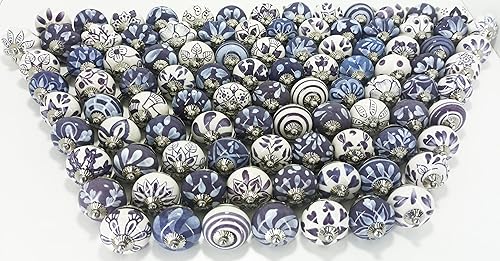 Miniatura 5 de Pomos de cerámica surtidos para gabinetes, tiradores vintage para puerta y cajón, herrajes cromados (juego de 20 pomos, morado)