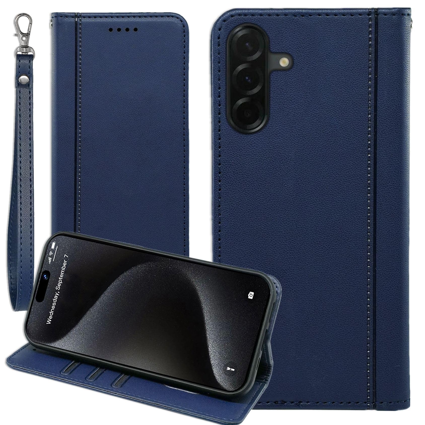 Galaxy A36 5g ケース 手帳型 A36 5g galaxy ストラップケース SC-54F docomo SIMフリー 通用 サムスン ギャラクシー SC54F A365G 手帳ケース カバー カードケース 適用 Cobeimisr CASE マグネット ストラップ カード スマホケース ネイビー