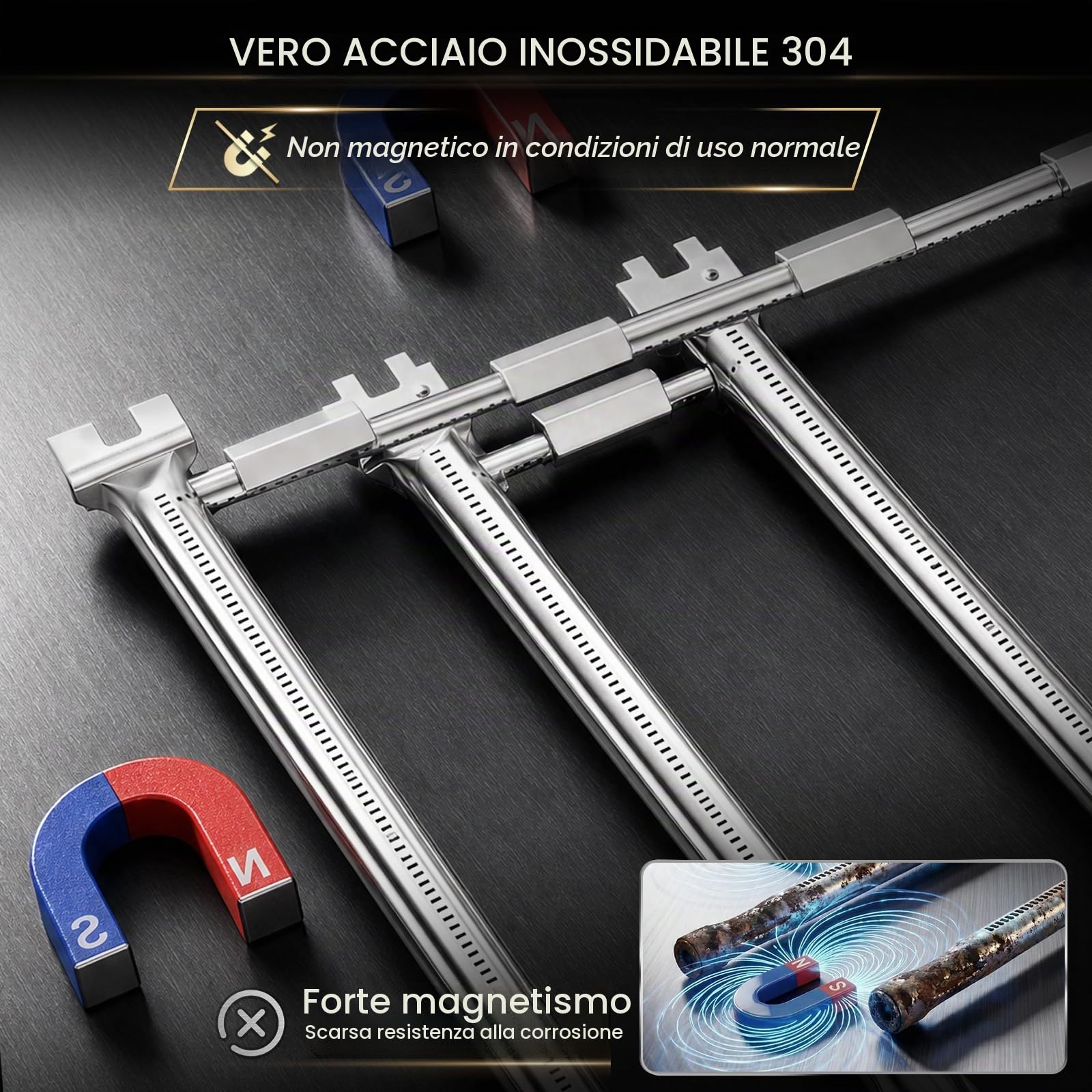QuliMetal 69787 - Bruciatore per griglia Weber Spirit 330, Spirit 335, Spirit 300 Series con manopole di controllo montate anteriori, ricambio per set di tubi bruciatori Spirit 330, kit tubo