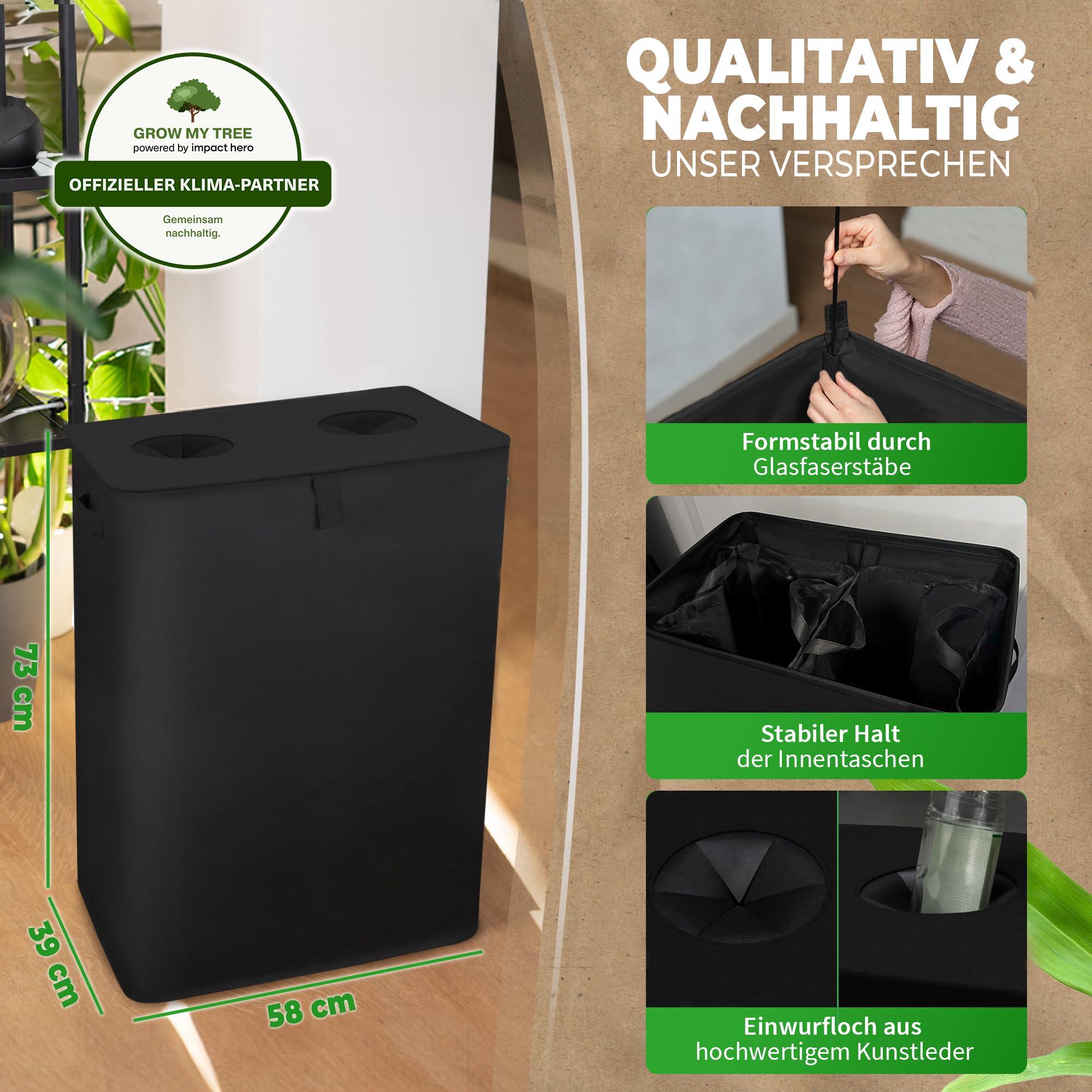 COTTARA® Pfandflaschen Sammelbehälter 2 Fächer - Stabiler Flaschensammler Leergut Behälter 160L mit 2 Tragetaschen - Praktischer Pfandbehälter, Pfandsammler, Pfandflaschen Aufbewahrung schwarz