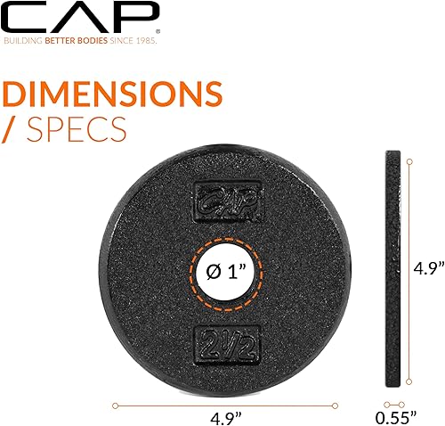 Miniatura 4 de CAP Barbell Placas de peso estándar de hierro fundido de 1 pulgada, individuales y juegos  1.25-50 libras  Múltiples opciones