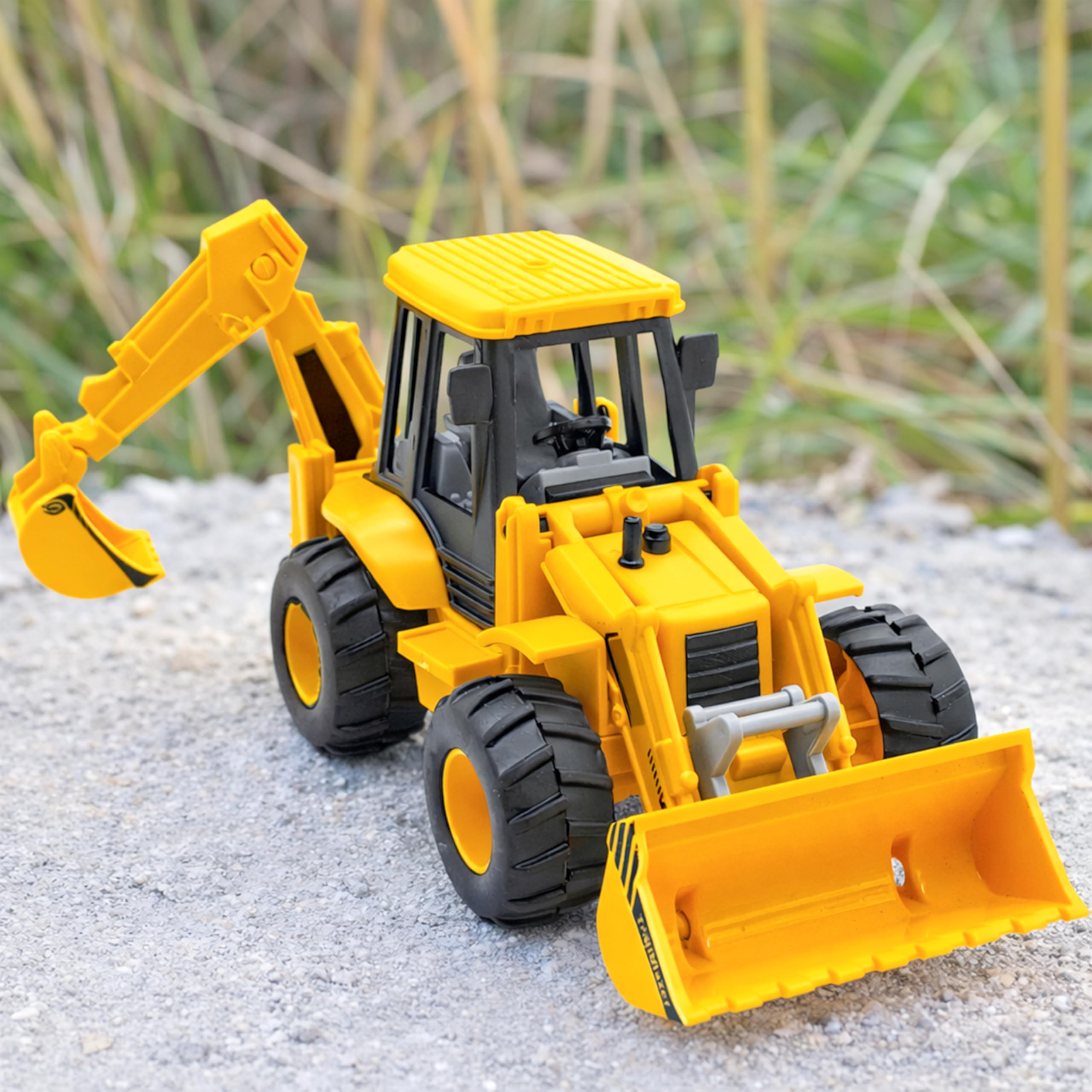 VGRASSP 2-in-1 Bulldozer & Excavator Construction Vehicle Toy for Kids with Movable Shovel Head, Excavator Arm, Durable Friction Wheels - Indoor & Outdoor Truck Toy - Multicolor (12 Inch) 2