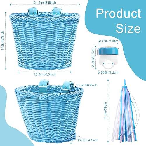 Miniatura 3 de Juego de serpentinas de cesta de bicicleta para niños, cesta de mimbre para manillar de bicicleta con 2 luces LED para rueda de bicicleta,