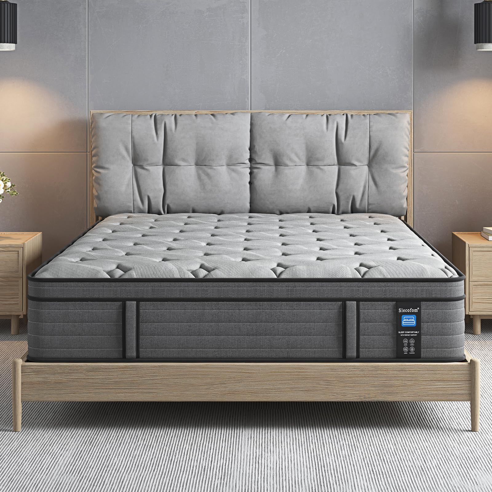 Slecofom Firm King Mattress,14 Inch King Size Hybrid Mattress with Extra Lumbar Support for Back Pain Relief, Cool Sleep, Edge Support, Firm Pocket Spring with Motion Isolation, Fiberglass-Free