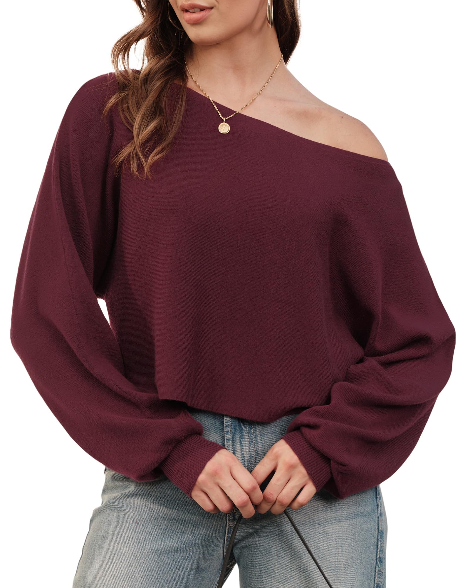 Newshows Womens 2025 Fall Wool Blend Cropped Sweaters Boat Neck Off Shoulder Cute Casual Tops