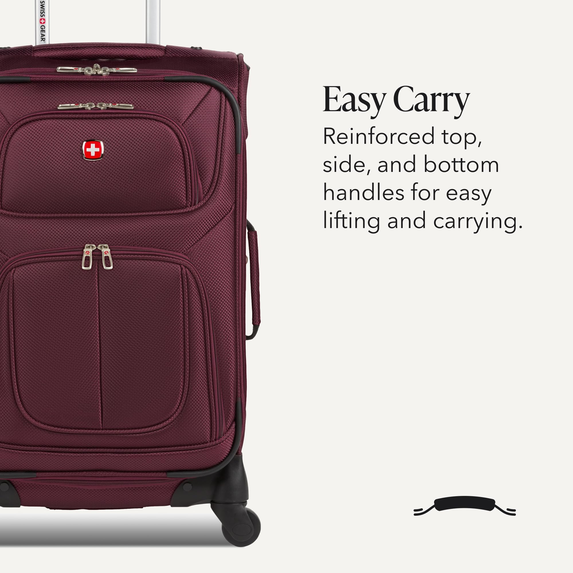 SWISSGEAR Sion Softside Expandable Spinner Luggage Durable Lightweight Travel Suitcase, Merlot, 2-Piece Set (Carry-On/Large) view 6