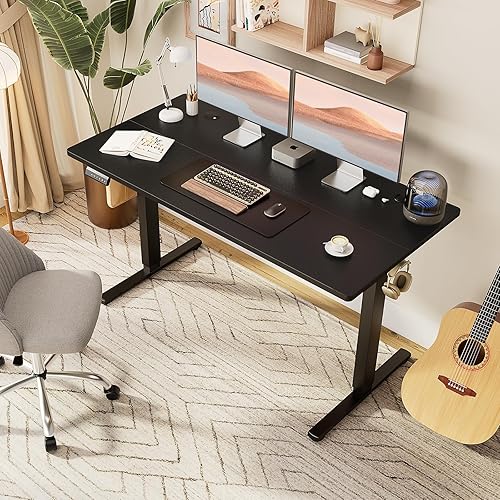 Miniatura 8 de SMUG Escritorio de pie, mesa eléctrica de altura ajustable, mesa de computadora de pie para sentarse, de 63 x 24 pulgadas, ergonómicos para el