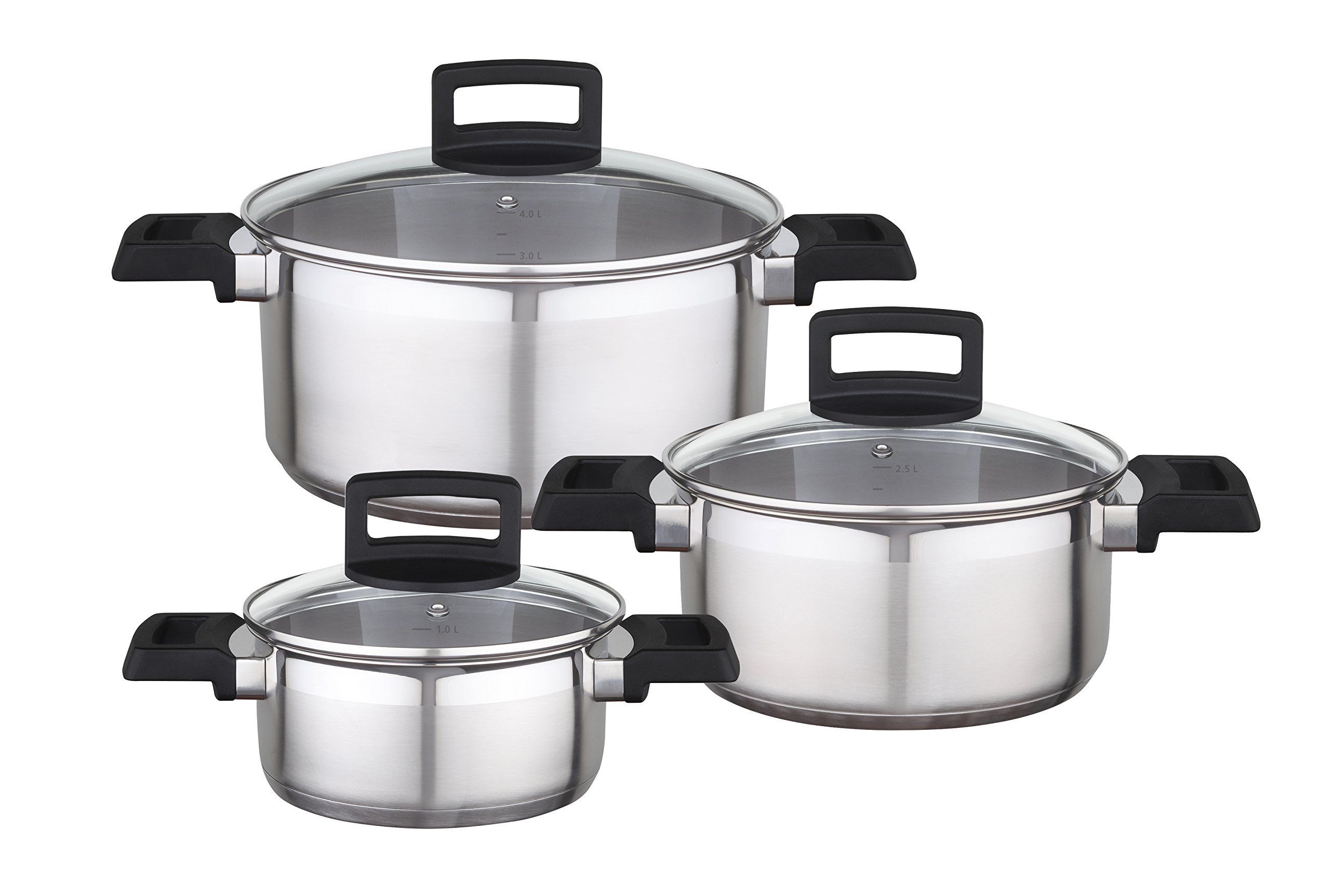 Stahlwaren GmbH Cooking Pot Set, Silver/Clear, 3-Piece