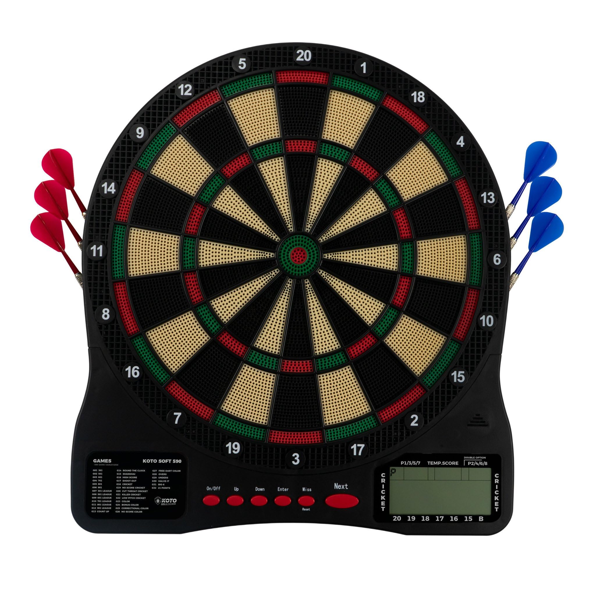 KOTO Jeu de Fléchette Électronique Soft 590 sans Fil, 6 Fléchettes, 32 Jeux, 590 Variantes, Portable