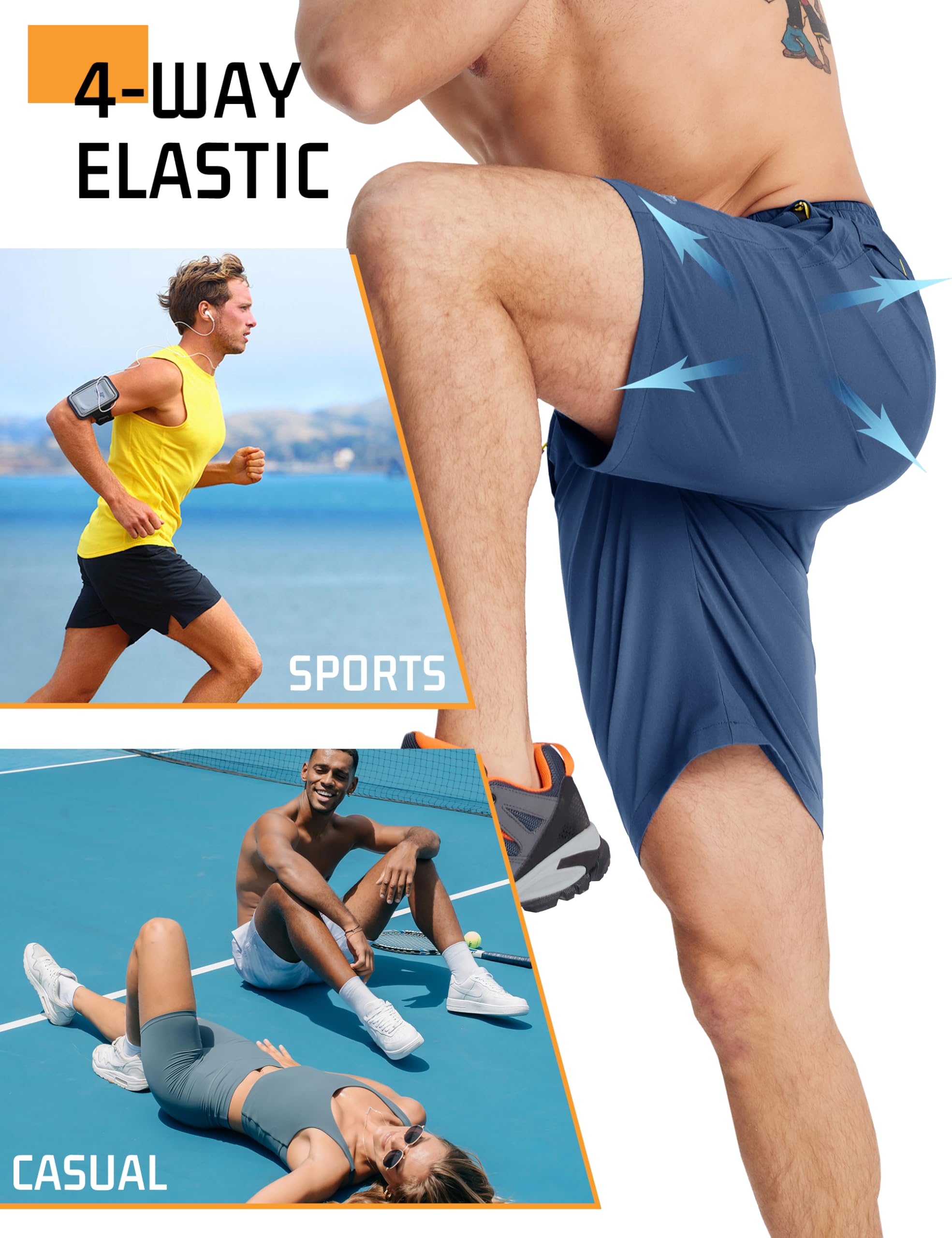 TACVASEN Men's Quick-Drying Training Shorts, Running Shorts, Breathable Sports Shorts with Zip Pockets — view 5