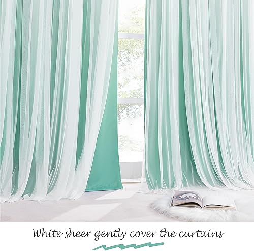 Miniatura 5 de PONY DANCE Cortinas de dormitorio de 84 pulgadas de largo, paneles degradados de doble capa con superposición transparente blanca, decoración de