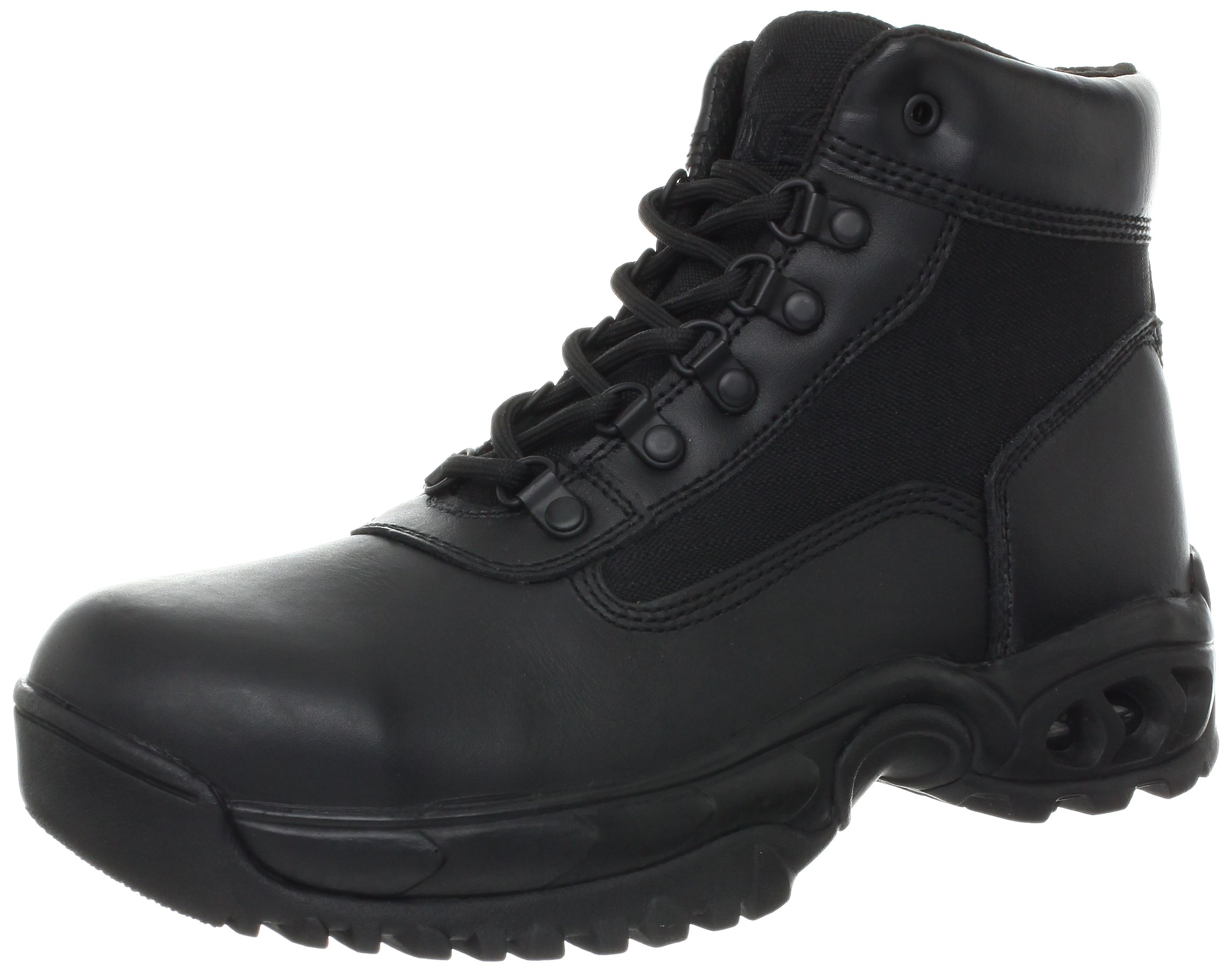 Ridge FootwearMens Tactical Steel Toe Work Boots Air-Tac 6 with Zipper - Oil & Slip Resistant Black Leather Boots