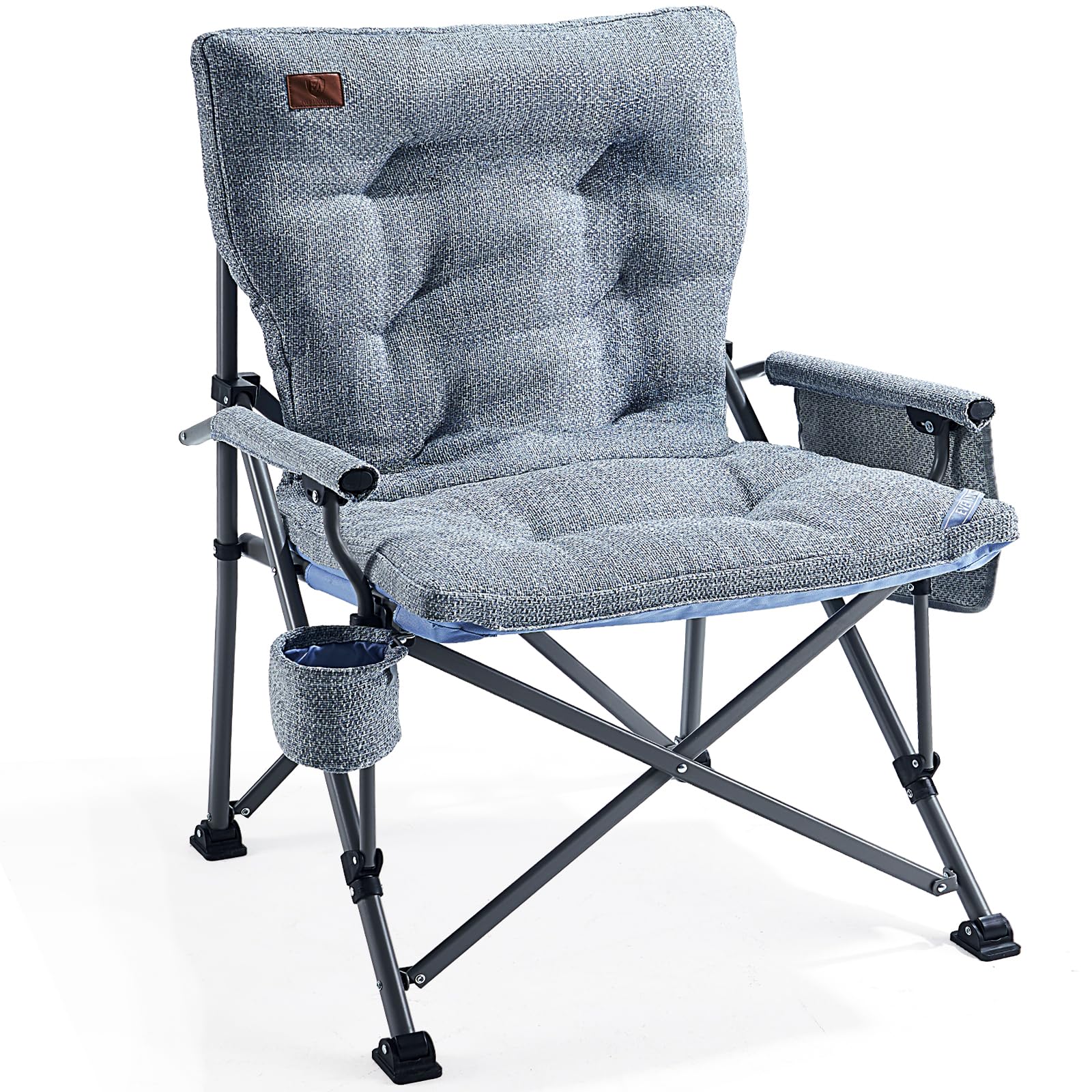 EVER ADVANCED Padded Oversized Folding Camping Chair for Adults, Heavy Duty Lawn Chair with Side Pockets, Portable Collapsible Quad Chair for Outside, Support Up to 500lbs, Light Blue