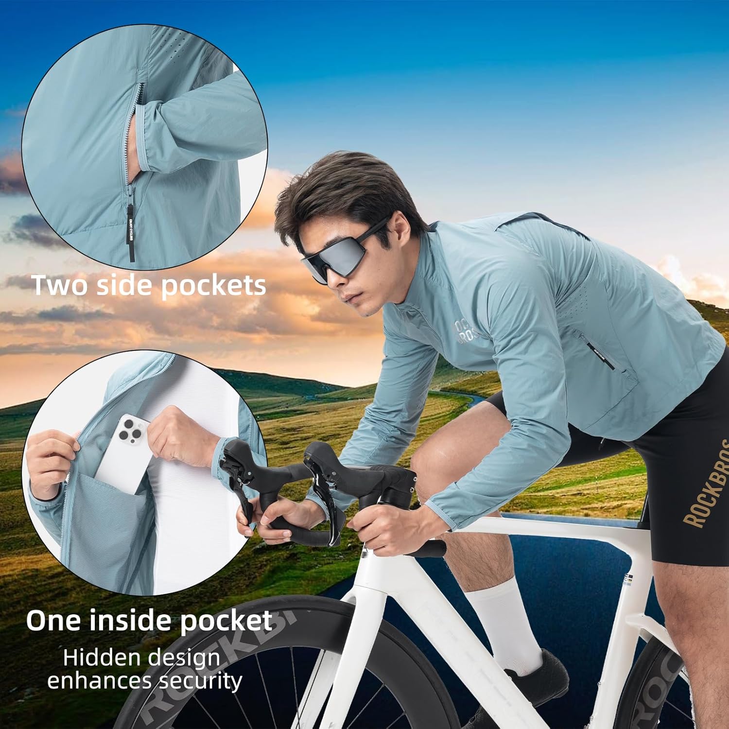 ROCKBROS Cycling Jackets for Men Breathable Cooling Lightweight Long Sleeve Cycling Jersey Running Cycling Windbreaker - Image 5