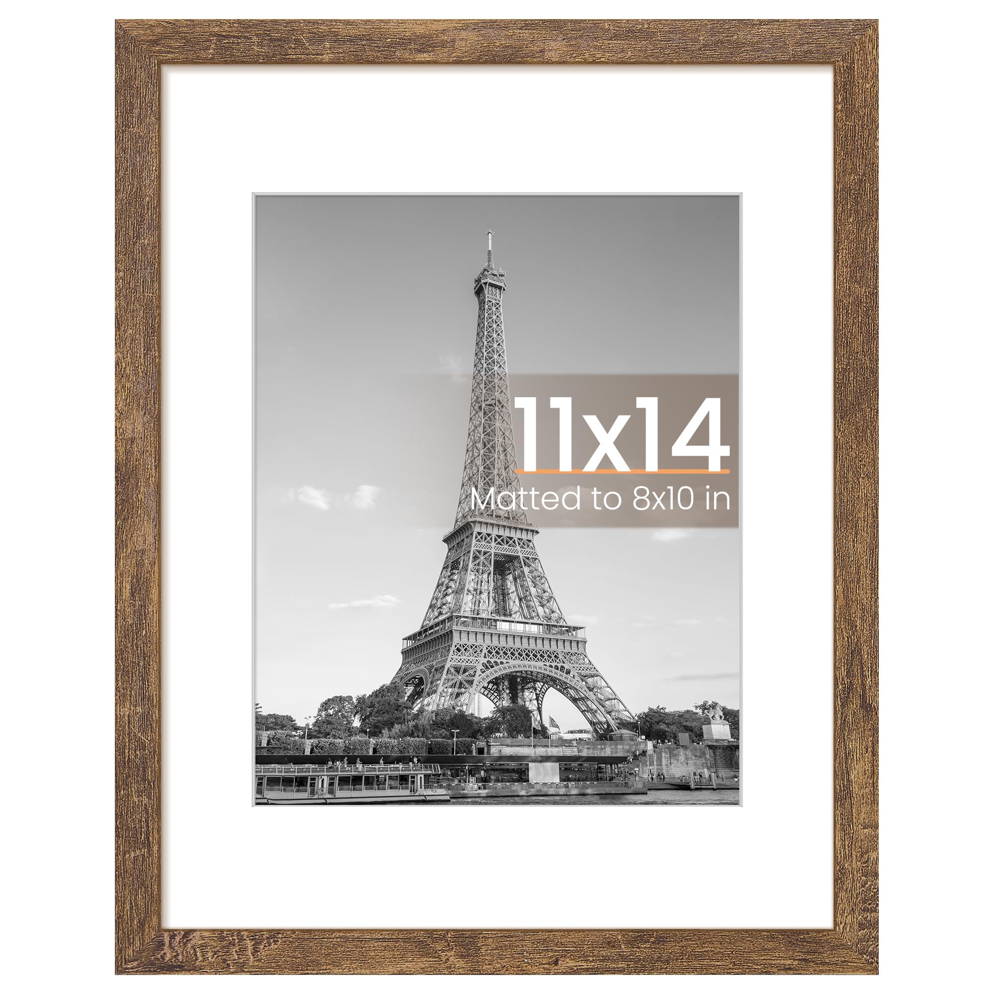 upsimples 11x14 Picture Frame, Wall Decor Photo Frames, Rustic Brown 1 Pack | 11 x 14 Frame, 8x10 Frame with Mat for Gallery Wall, Family, Baby, Dog, Dorm, Farmhouse, Rustic, Christmas