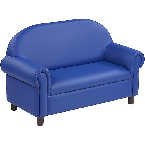 Factory Direct Partners 10493-BL Little Lux Upholstered Preschool Sofa, Plush Furniture for Kids Room, Classroom, Daycare - Blue