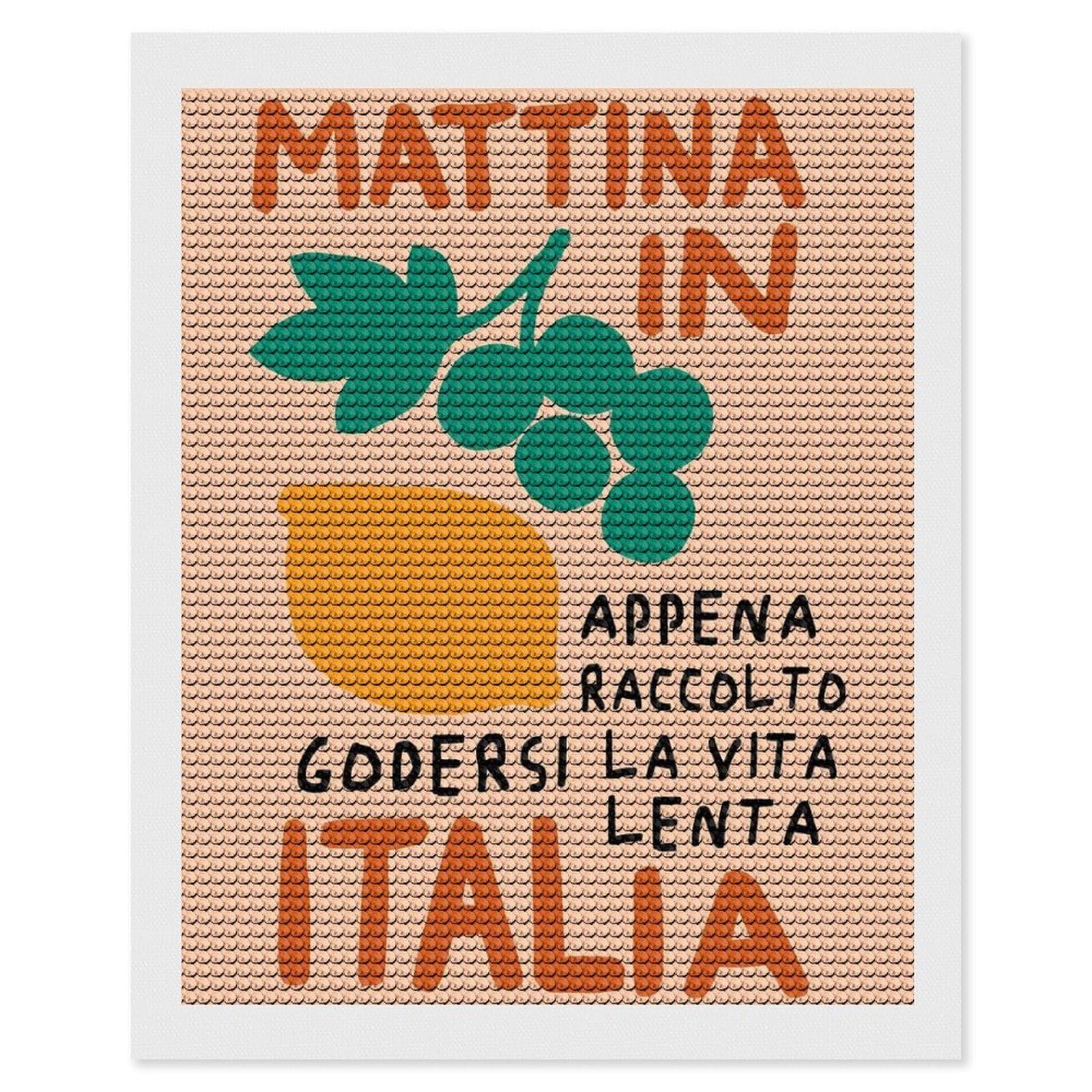 Junmoney Mattina in Italia - Italian Lifestyle Diamond Painting Kit 16"x20", Festive Craft Gift, Bedroom Decor, Full Kit Included, Creative Gift Idea