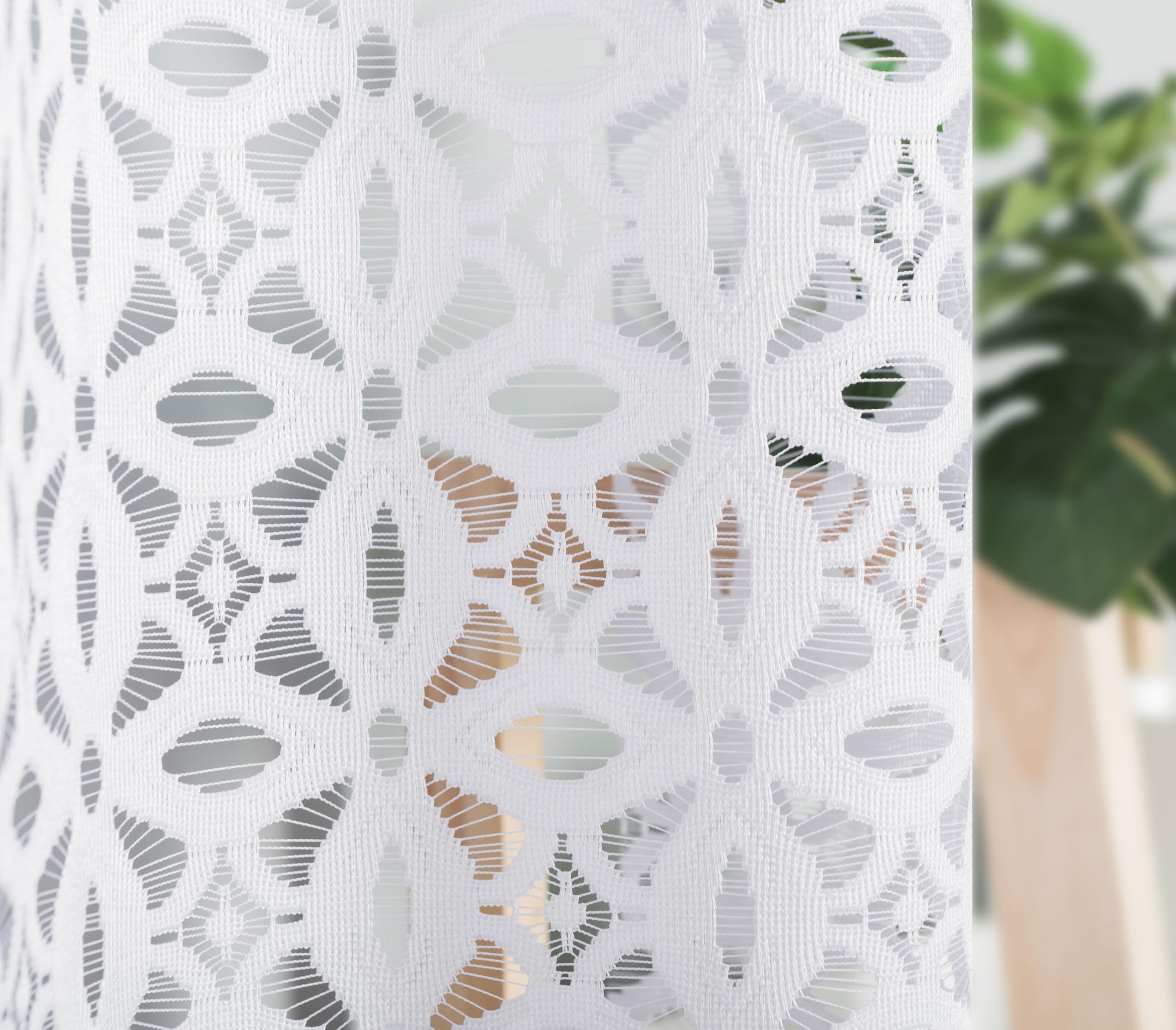 MforStyle FLORAL Lace Net Curtains ELEGANT design White - MANY SIZES - HEMMED SIDES - 2" SLOT TOP - (selected curtain: 2 Metres Width, DROP: 56" (142cm)