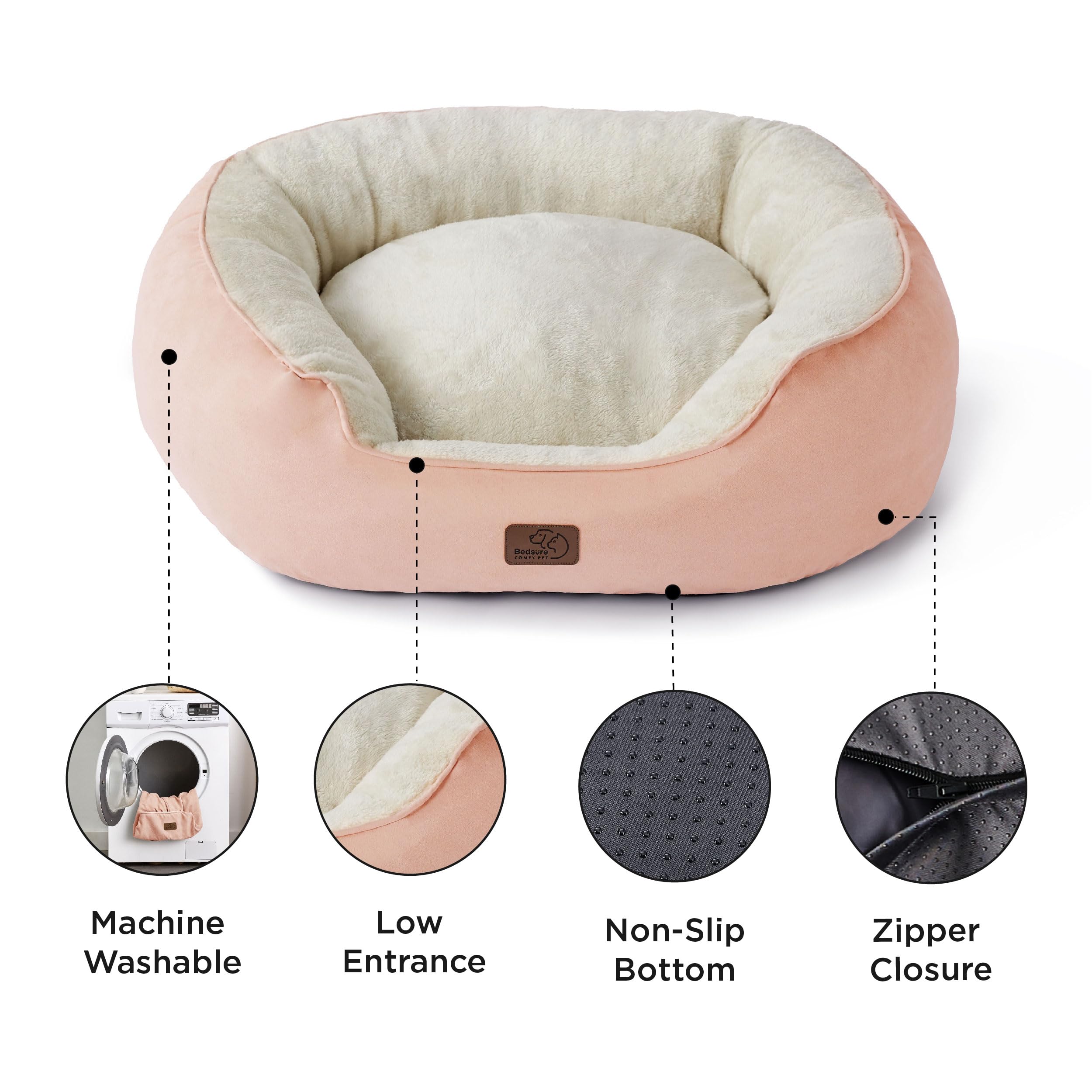 BEDSURE Katzenbett waschbar Katzen Bettchen - 76x63x20cm Katzen Bett mit Zweiseitig Innenkissen Katzenschlafplatz für oder kleine Hunde, Rosa