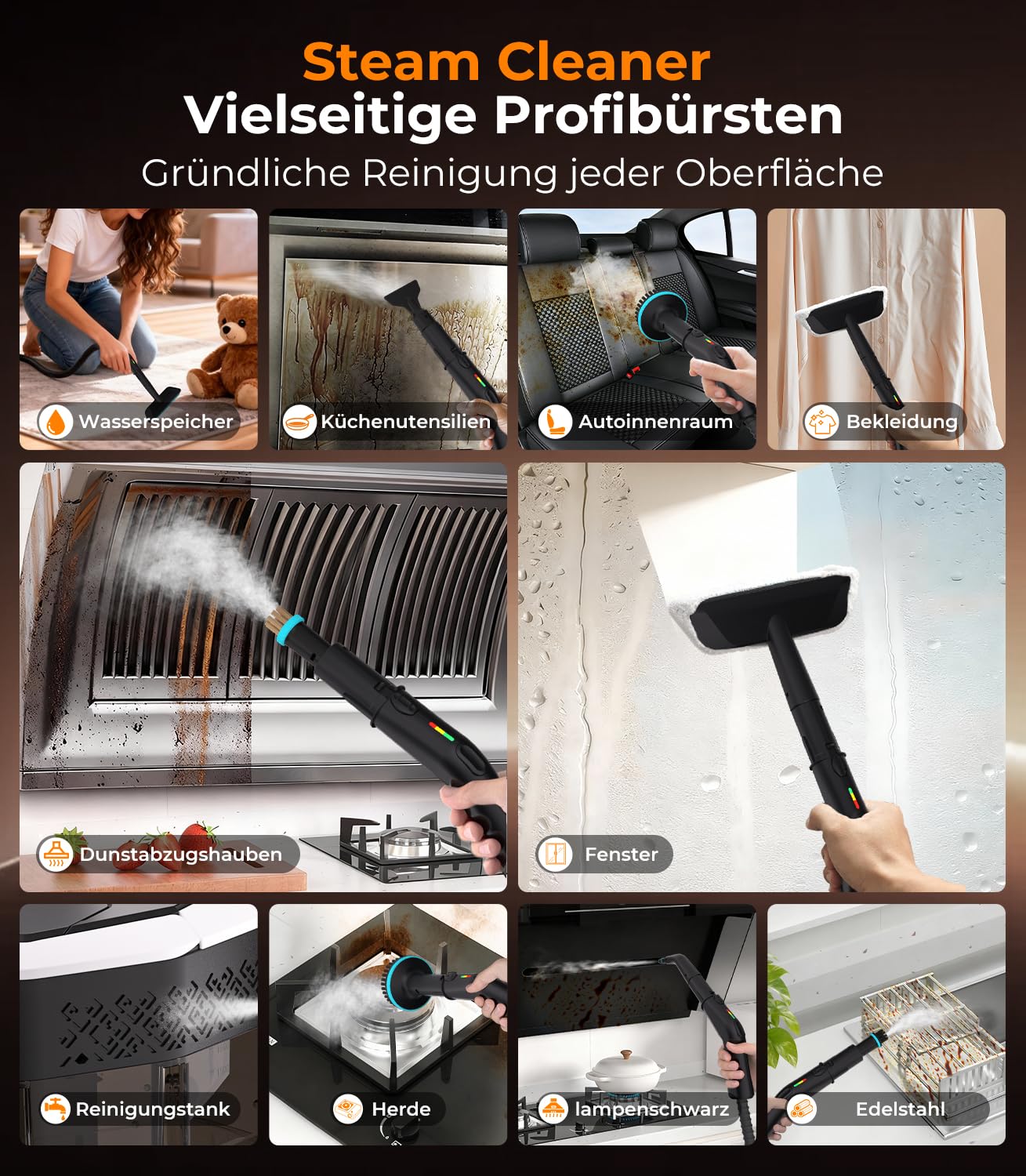 20-IN-1 Dampfreiniger Handgerät【100% Kühler & Akkufreier Griff–Neueste NH Labor-Technik】【99,99% Keimreduktion–SPJ Spitzentechnik】Dampfreiniger für Alles,Steam Cleaner für Fußboden, Sofa