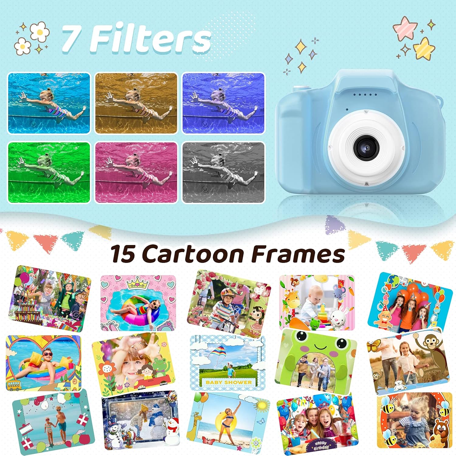 Children Underwater Camera, Upgrade Kids Waterproof Sports Camcorder, Christmas Birthday Gifts Toy for 3 4 5 6 7 8 9-Years-Old Boys, Toddler Digital Action Camera HD 1080P with 32GB SD Card (Blue) : Toys & Games