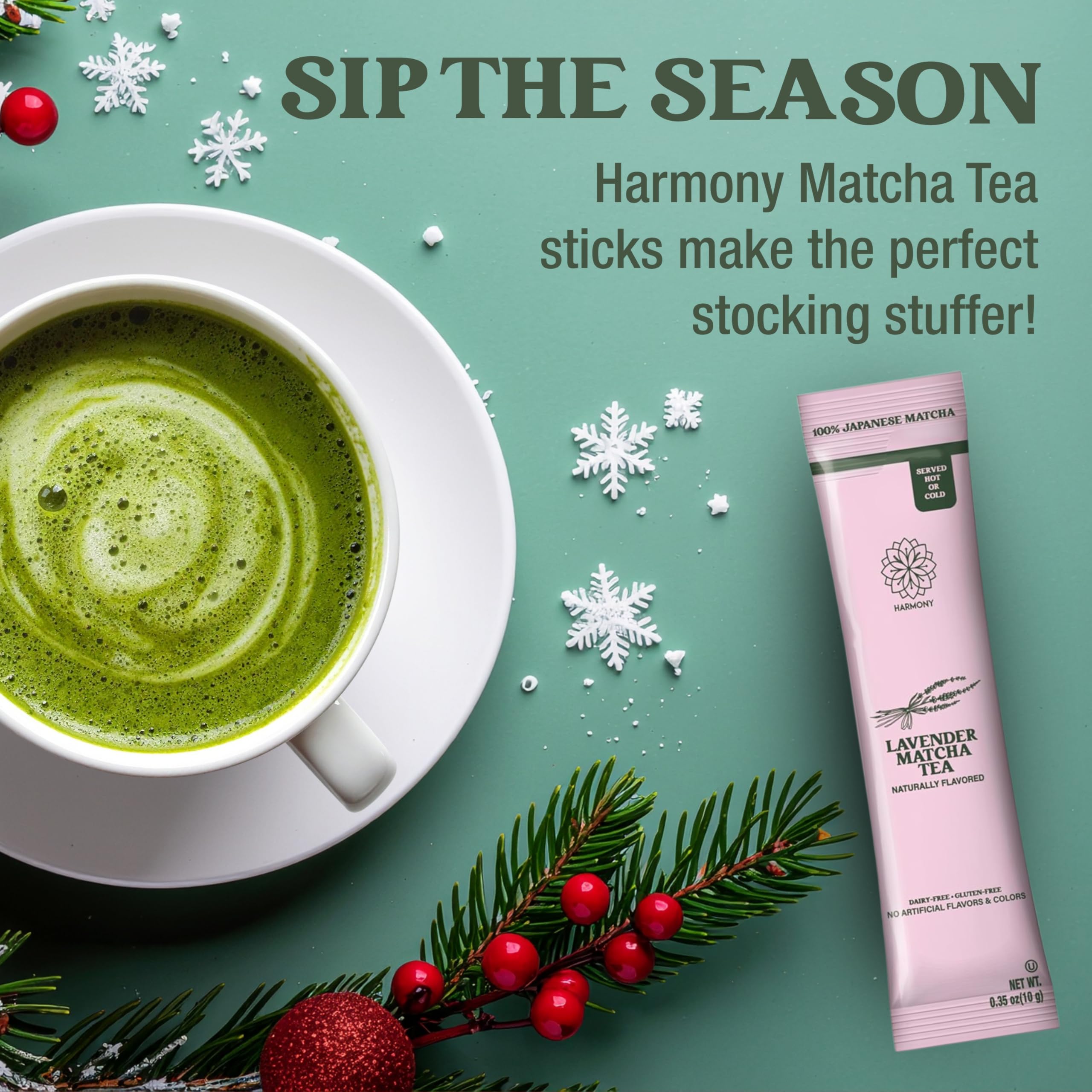 The Harmony Matcha Lavender 10 Sticks Premium Japanese Matcha Powder Rich in Antioxidants L-Theanine Sweetened with Organic Sugar — view 3