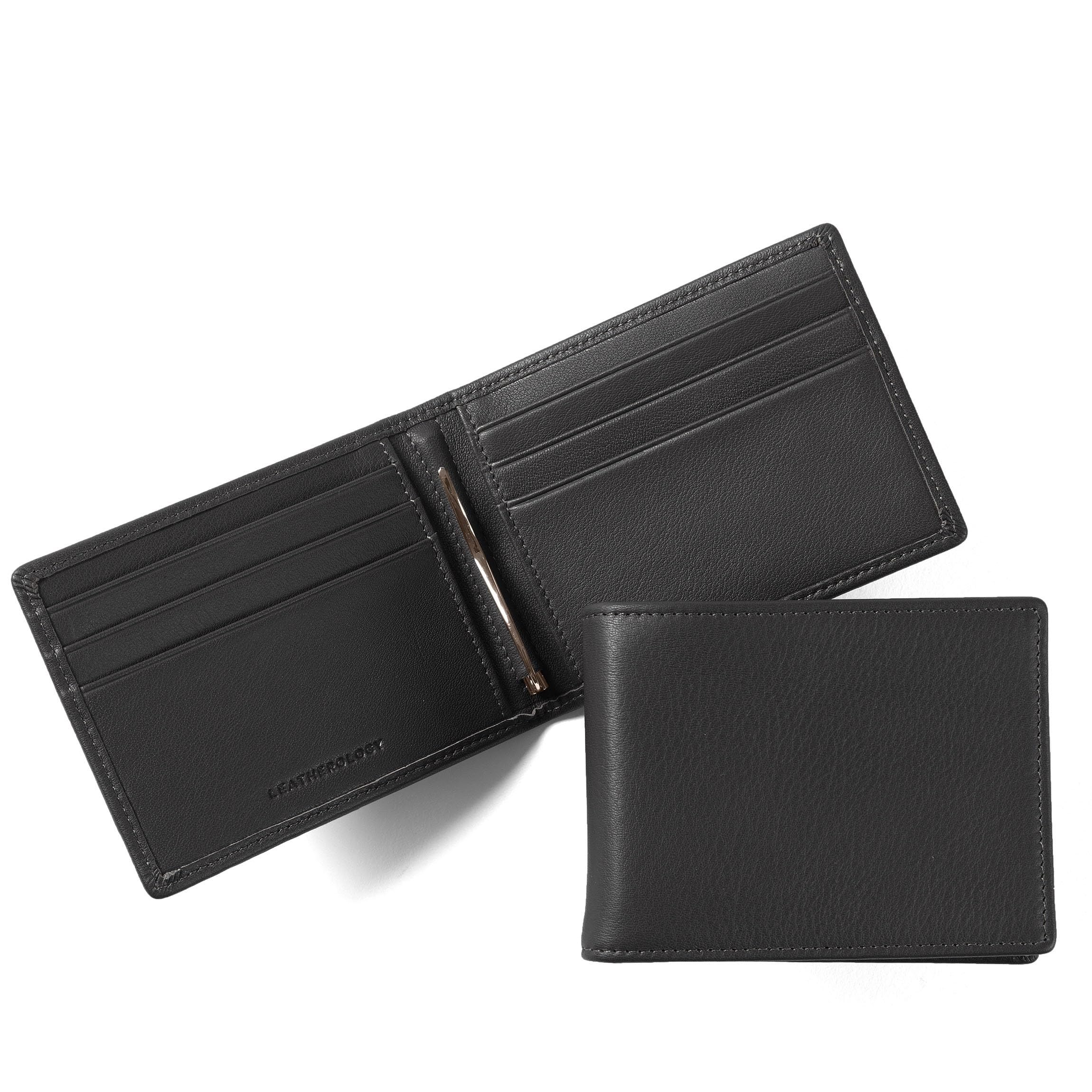 Leatherology RFID Black Onyx Men's Slim Bifold Wallet with Money Clip, RFID Available, Full Grain Leather