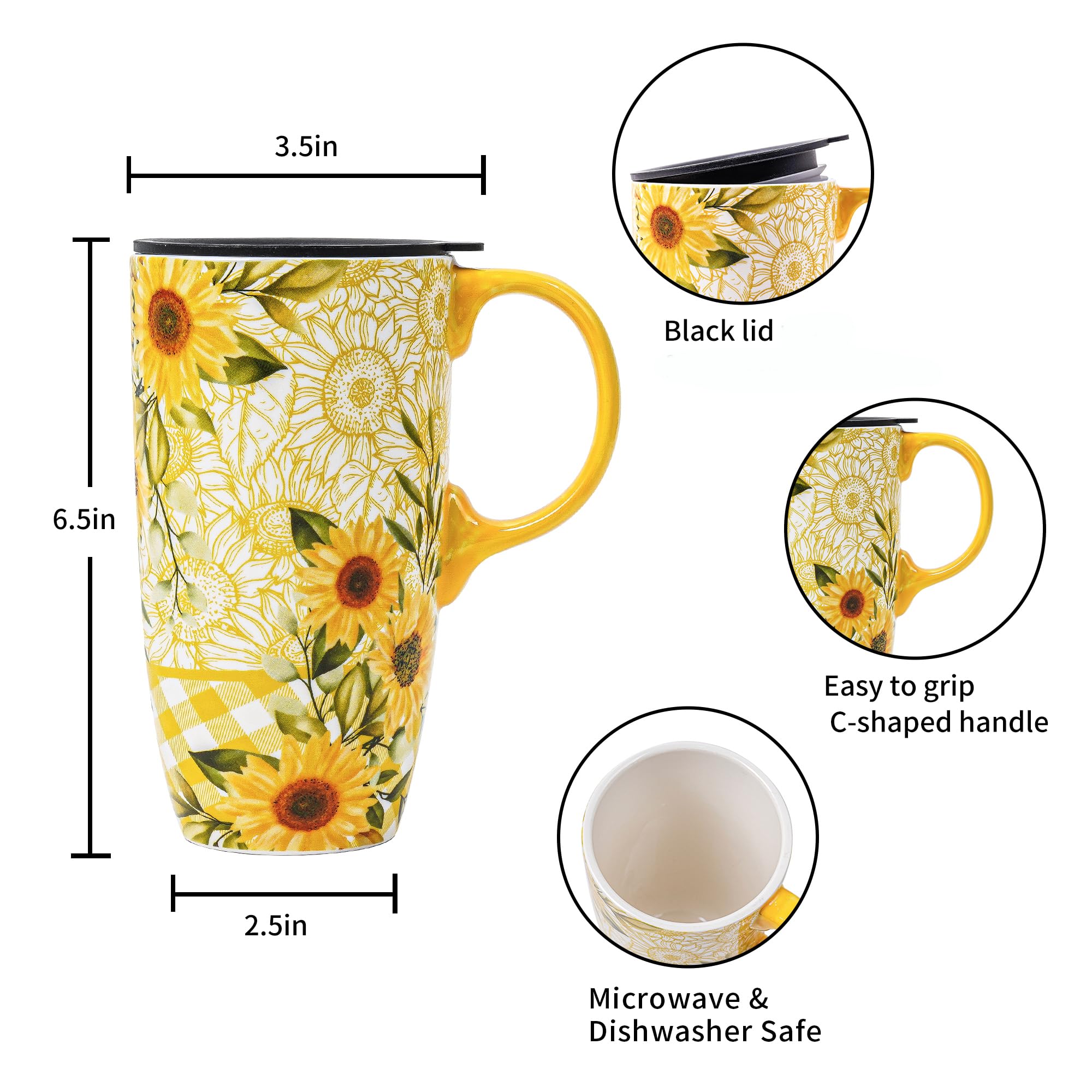 Topadorn Ceramic Travel Mug with Lid and Handle for Coffee Lovers Ceramic Coffee Mug Latte Teacup Milk Mug in Color Box 17 Oz - Image 3