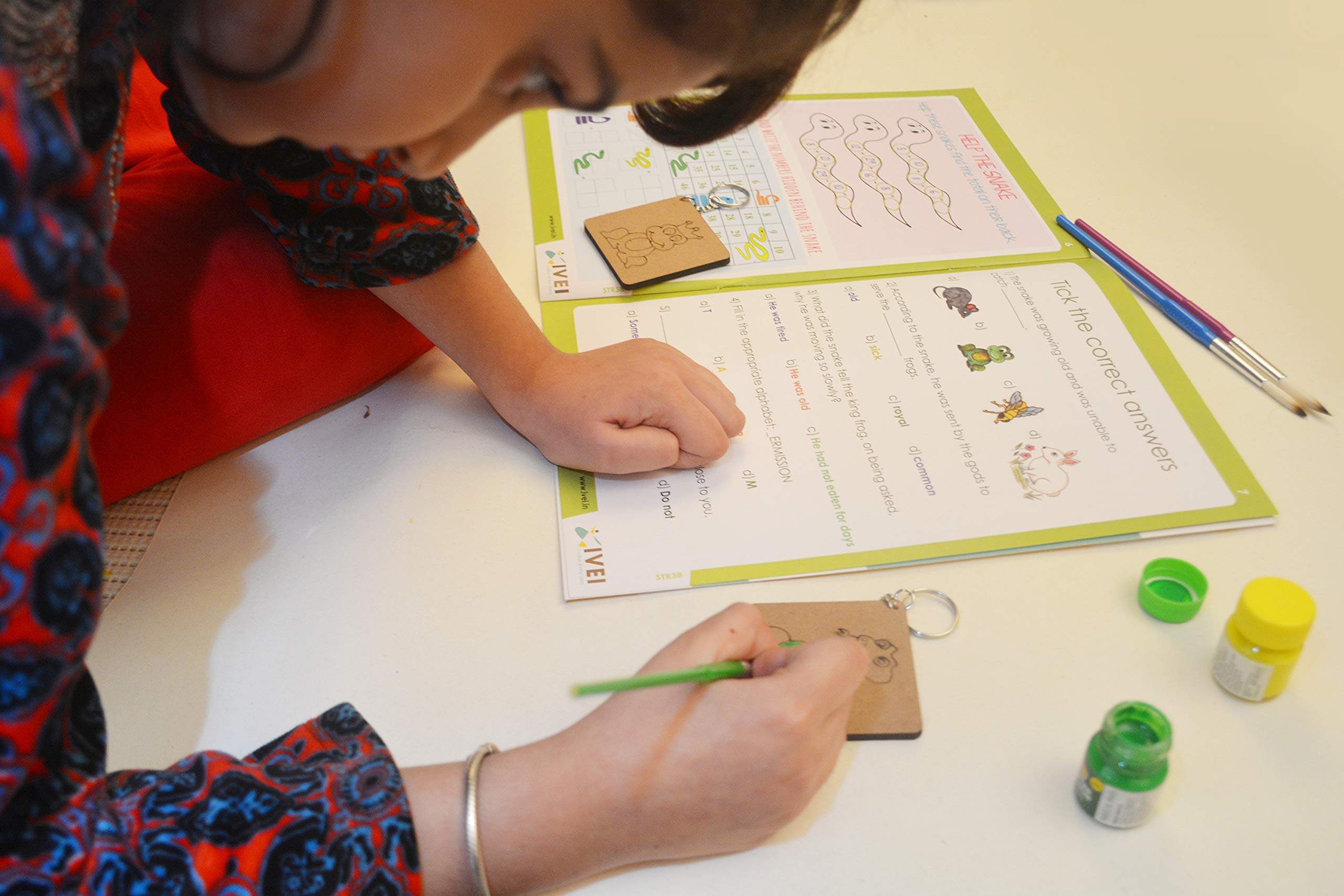 IVEI Panchatantra Story Kids Learning Book - Workbook and 2 DIY Keychains - Colouring Activity Worksheets - Creative Fun Activity and Education for Kids - The Ride on a Snake (Age 4 to 7 Years) - Image 5 thumbnail