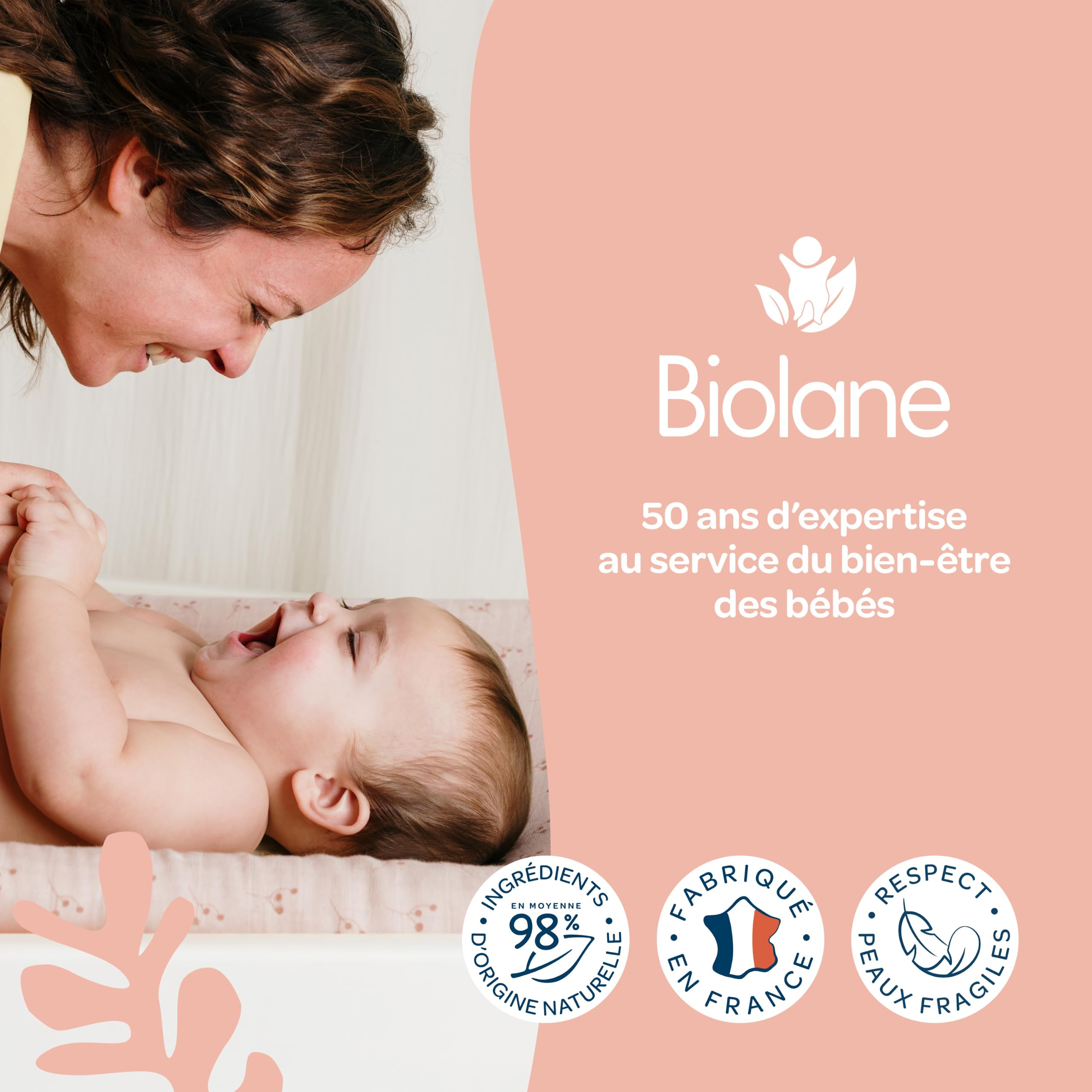 BIOLANE 12 Maxi-Quadrate Wattepads – Baby – 100% Bio – 720 Baumwolle – für empfindliche Haut – Change & Toilette – ab der Geburt – hergestellt in Frankreich | Empfindliche Haut, wechselt & pflegt, ab der Geburt, hergestellt in Frankreich