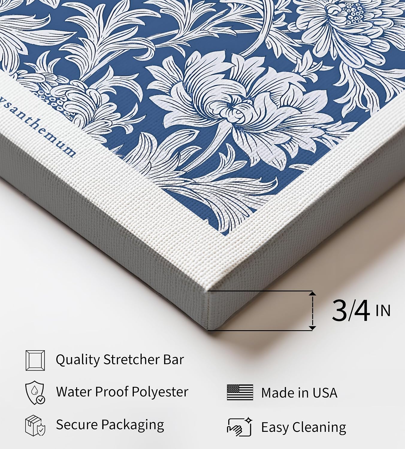 Poster Master Vintage William Morris Canvas - Retro Chrysanthemum Print - Flower Art - Botanical Design - Floral Textile Art - Aesthetic Living Room or Office Wall Decor - 8x10 STRETCHED Canvas