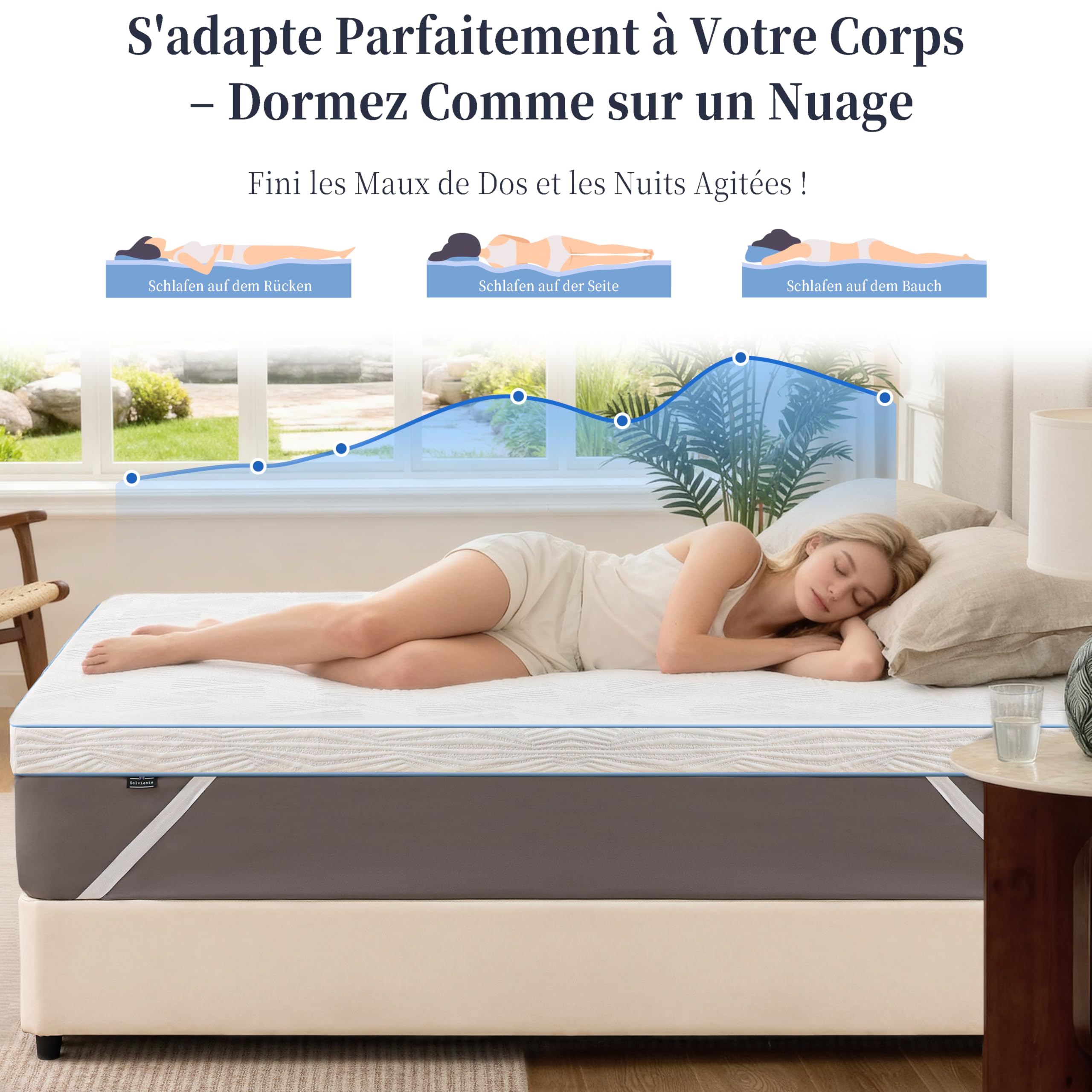 Topper Viscoelástico y Espuma Fría, 190x90x5 cm, Blanco, Transpirable, Certificado Oeko-Tex, Funda Extraíble, Antideslizante (5CM, 160X200)