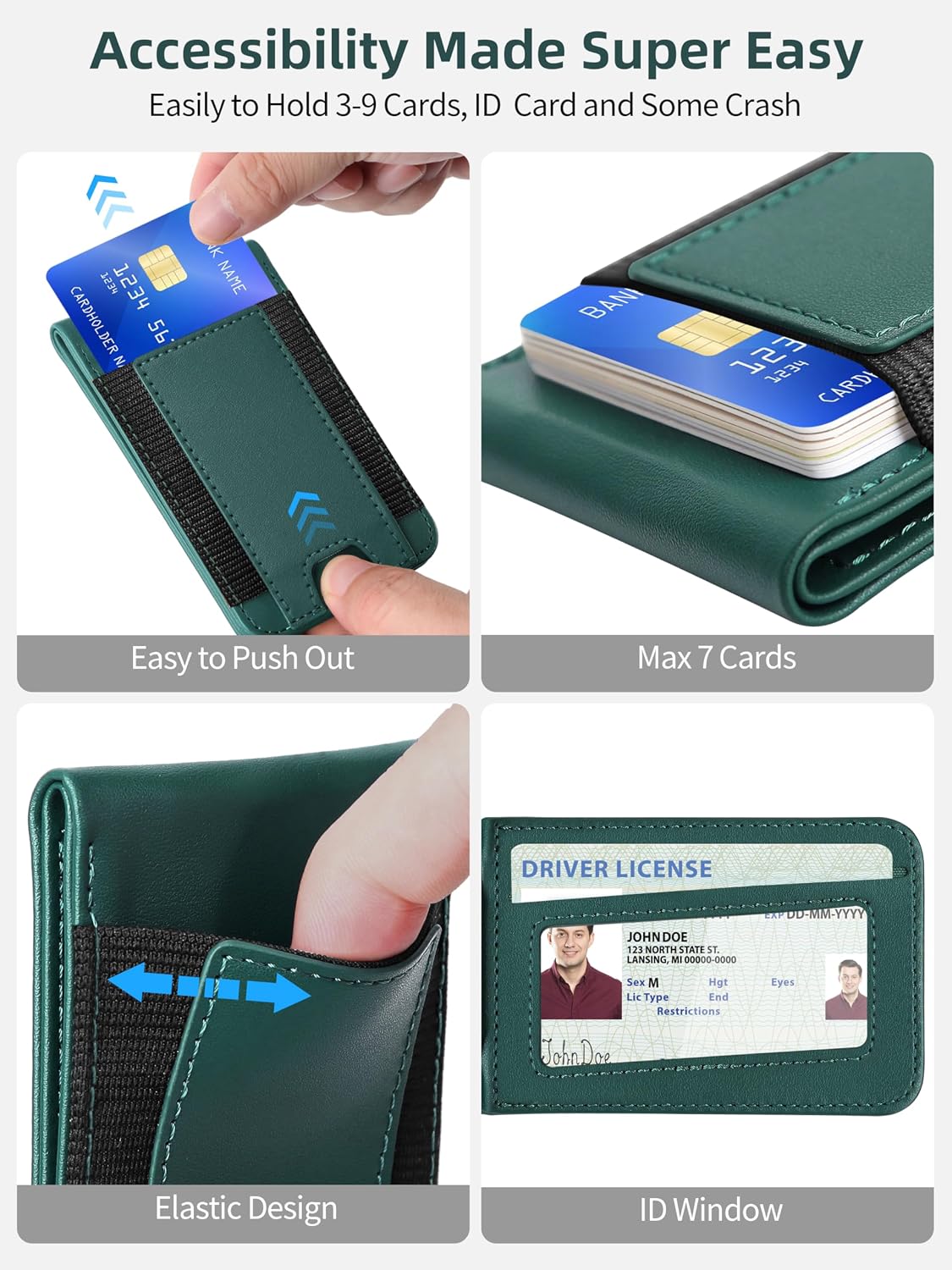 Miroddi for Magsafe Wallet with Adjustable Stand, Hold 10 Cards, ID Window, Leather Magnetic Phone Wallet, Strong Magnetic card holder for iPhone 16 15 14 13 12 Series, Not for iPhone Mini, Green