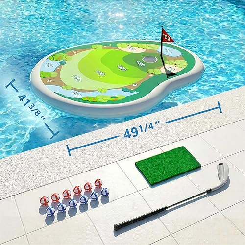 Miniatura 7 de Funscape Juguetes inflables para piscina de golf para niños, divertido juego de piscina, verde flotante con bolas adhesivas, patio, fiesta de